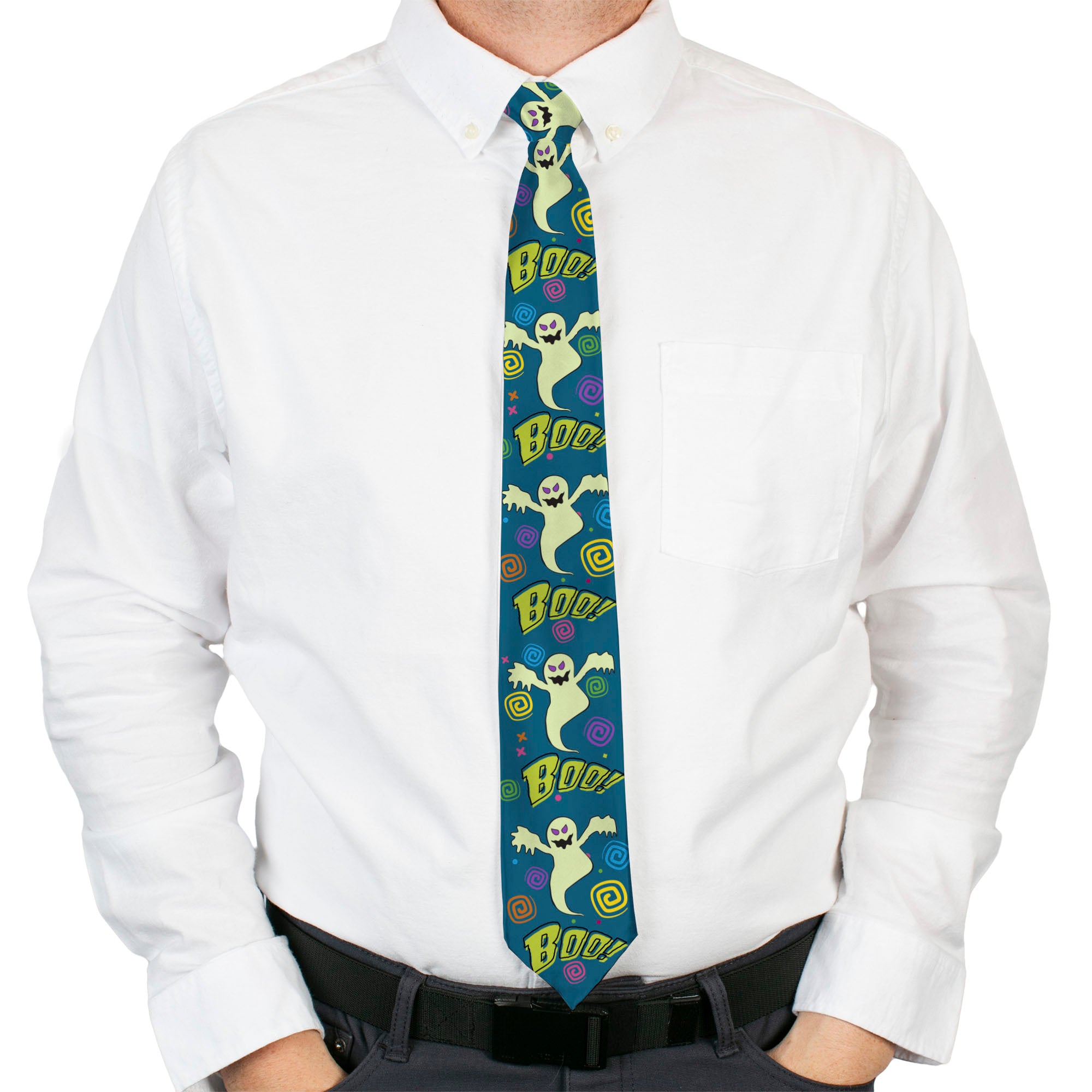 Buckle-Down Necktie - Ghost BOO! Blue/Multi Color Neckties Buckle-Down