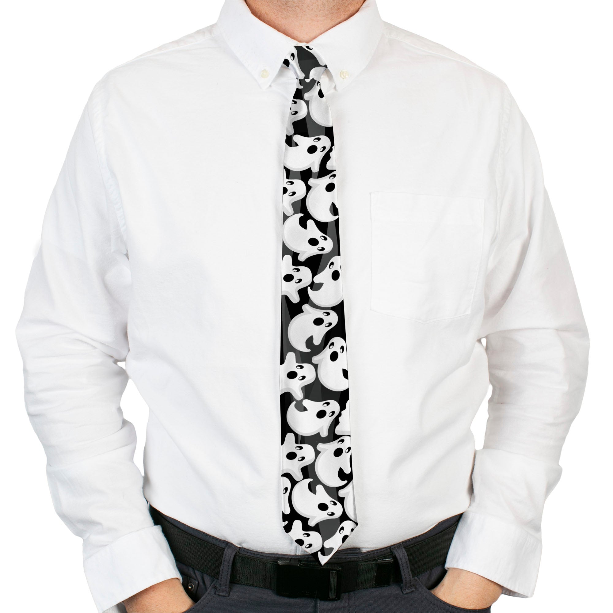 Buckle-Down Necktie - Ghosts Scattered Black/White Neckties Buckle-Down