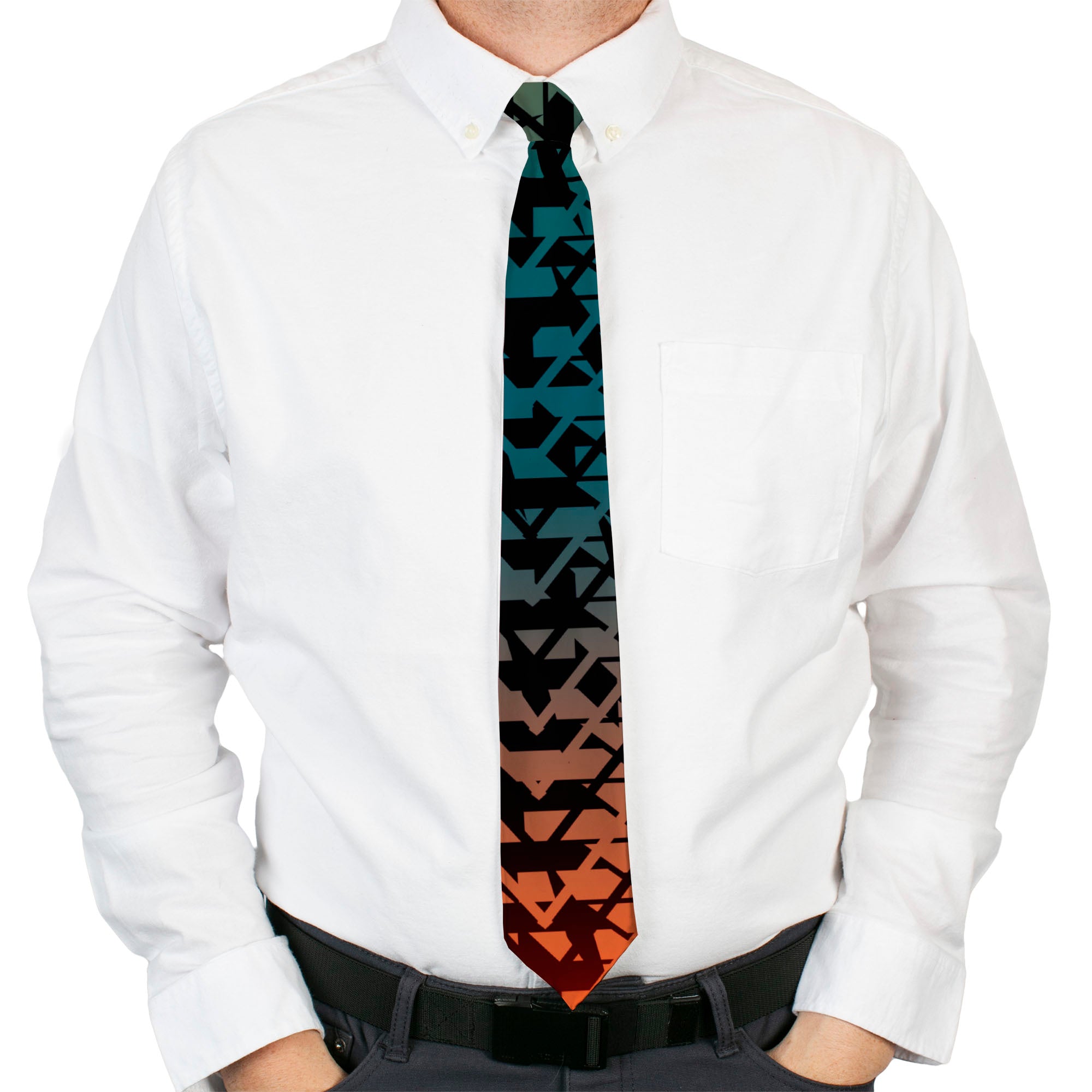 Buckle-Down Necktie - Geometric Transition Blues/Reds/Orange/Yellows Neckties Buckle-Down