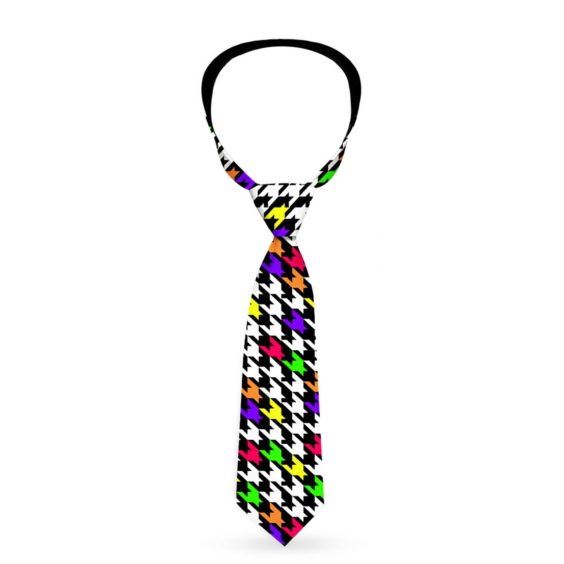 Buckle-Down Necktie - Houndstooth Black/White/Multi Neon Neckties Buckle-Down