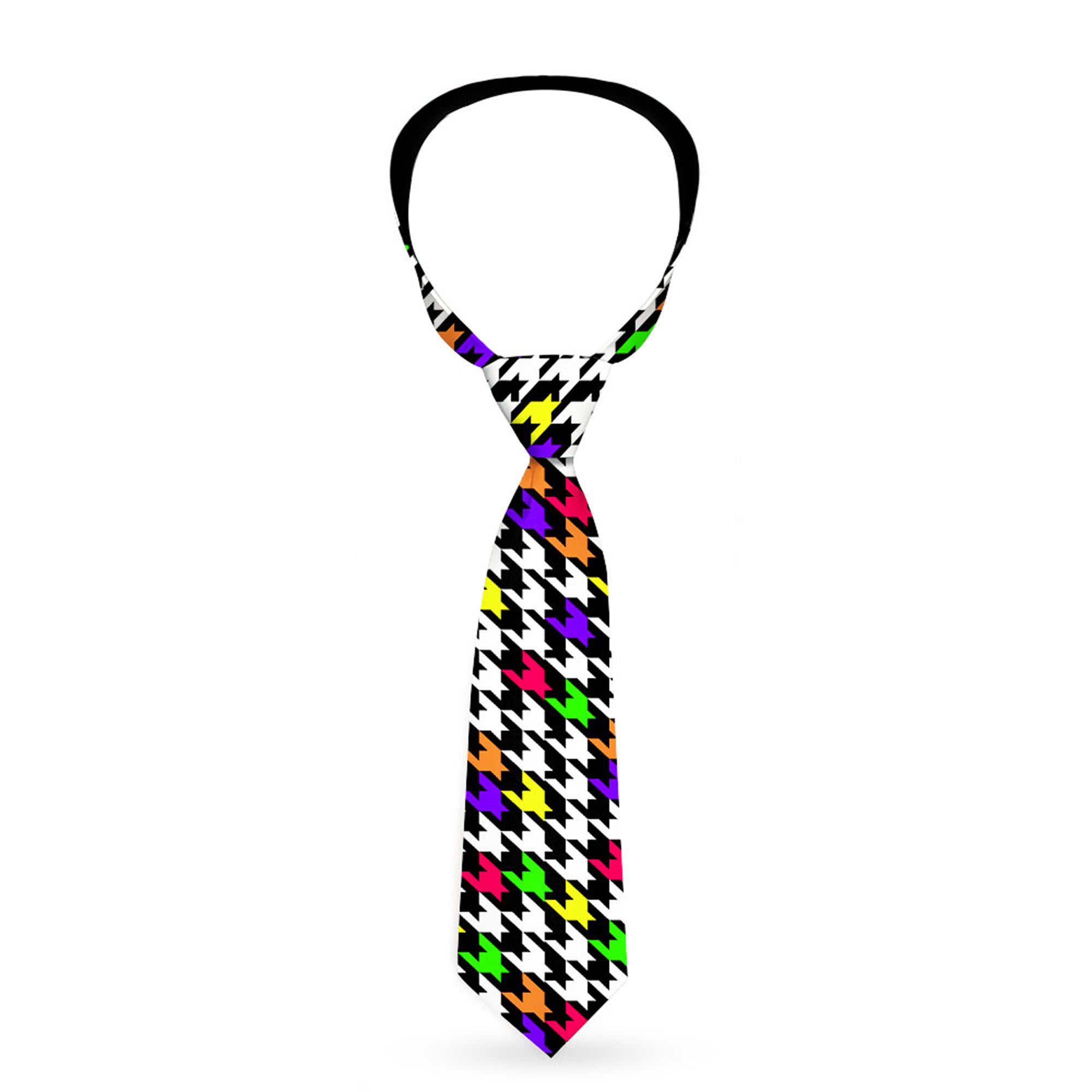 Buckle-Down Necktie - Houndstooth Black/White/Multi Neon Neckties Buckle-Down