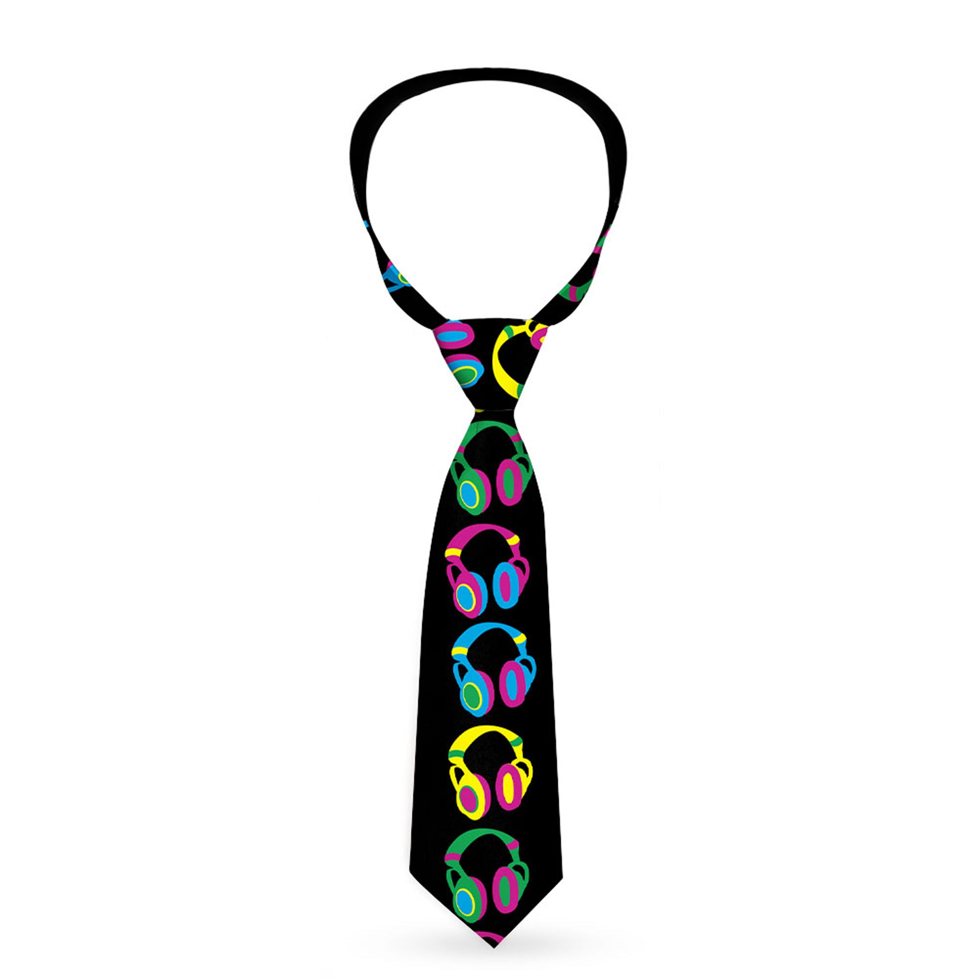 Buckle-Down Necktie - Headphones Black/Neon Neckties Buckle-Down