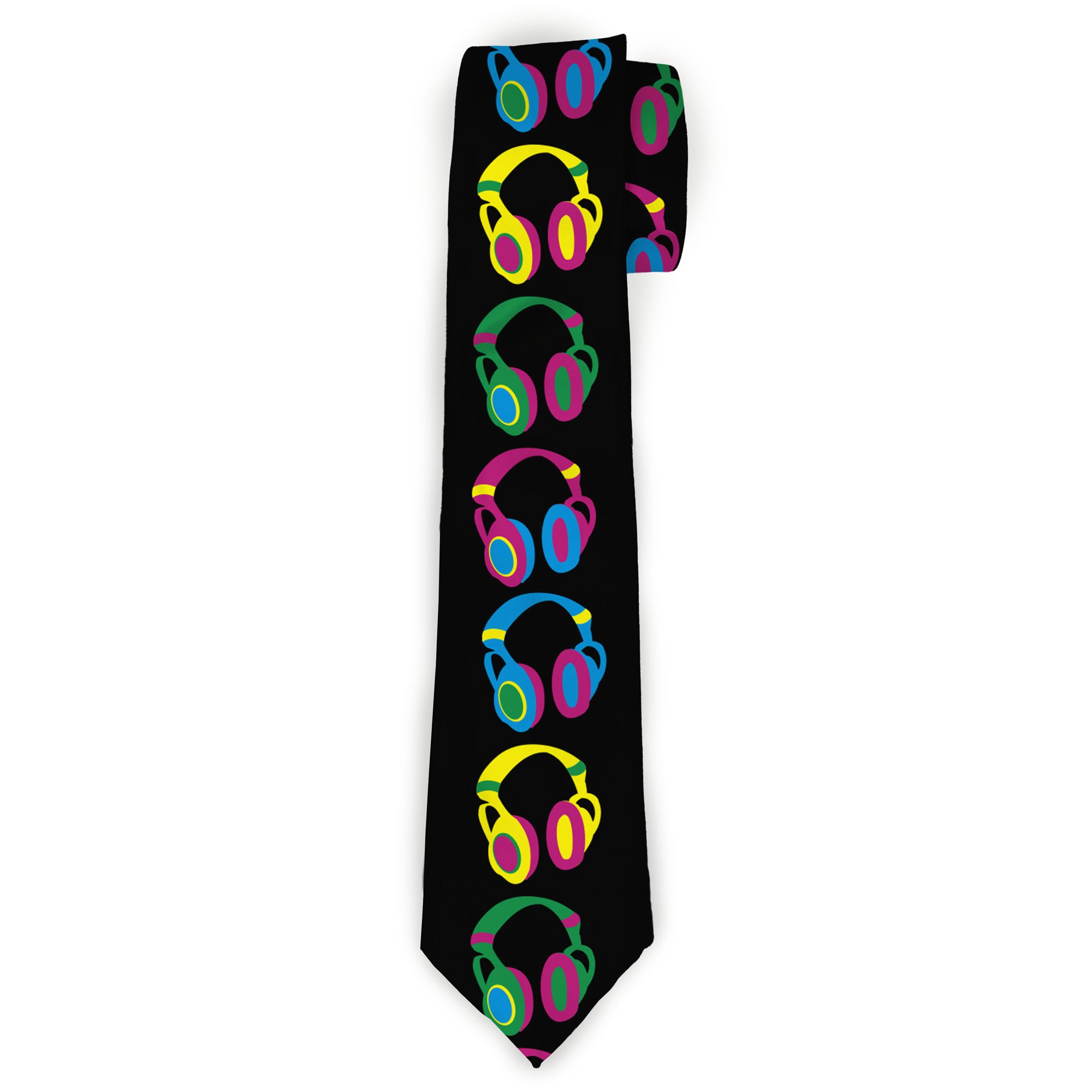 Buckle-Down Necktie - Headphones Black/Neon Neckties Buckle-Down