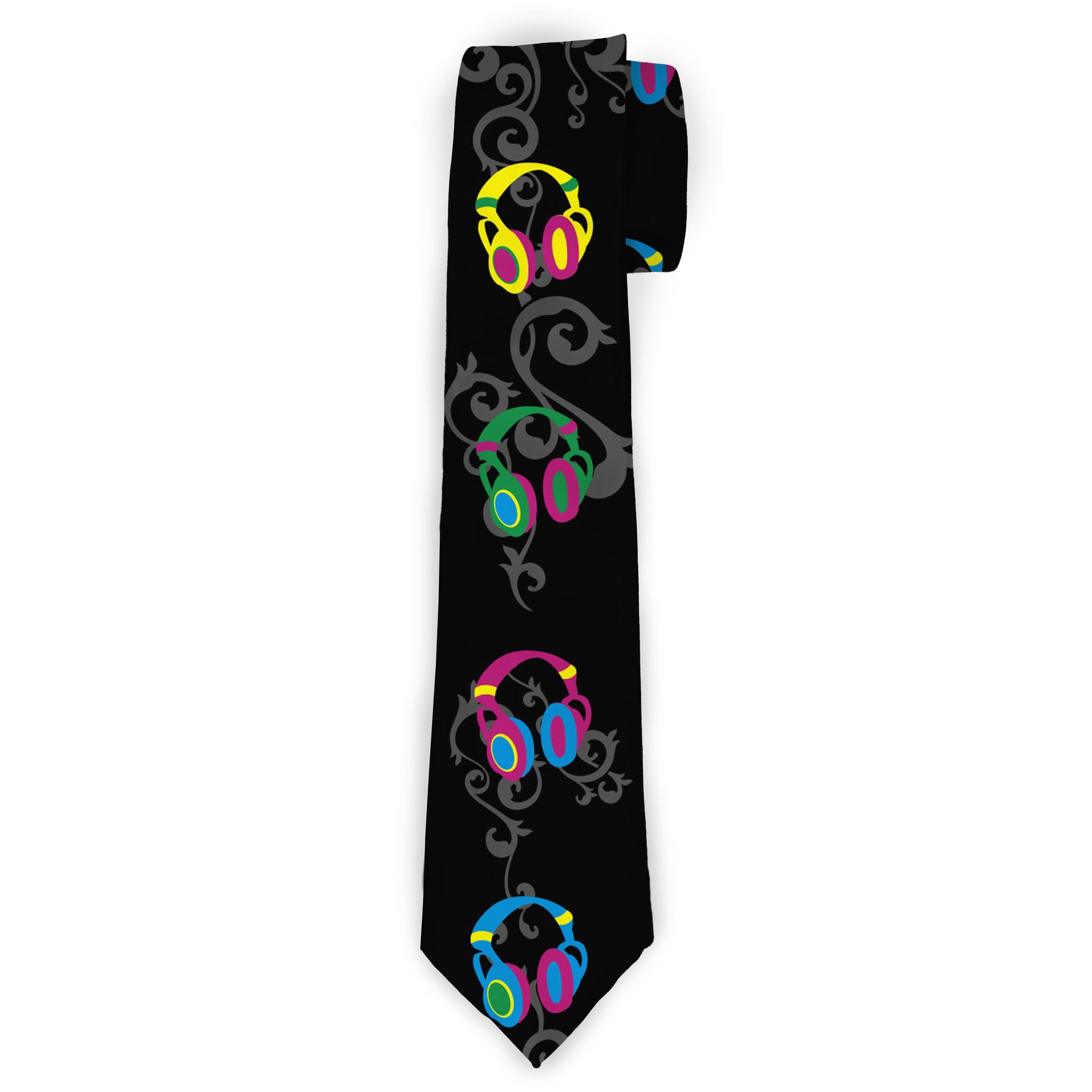 Buckle-Down Necktie - Headphones Curls Black/Gray/Neon Neckties Buckle-Down