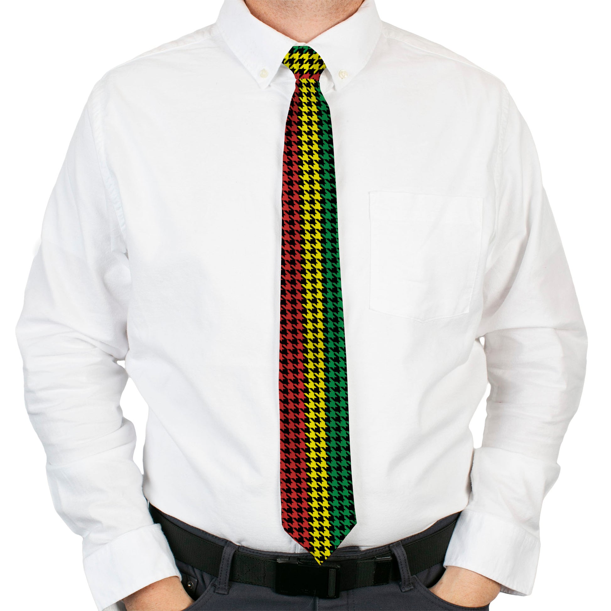 Buckle-Down Necktie - Houndstooth Black/Rasta Neckties Buckle-Down