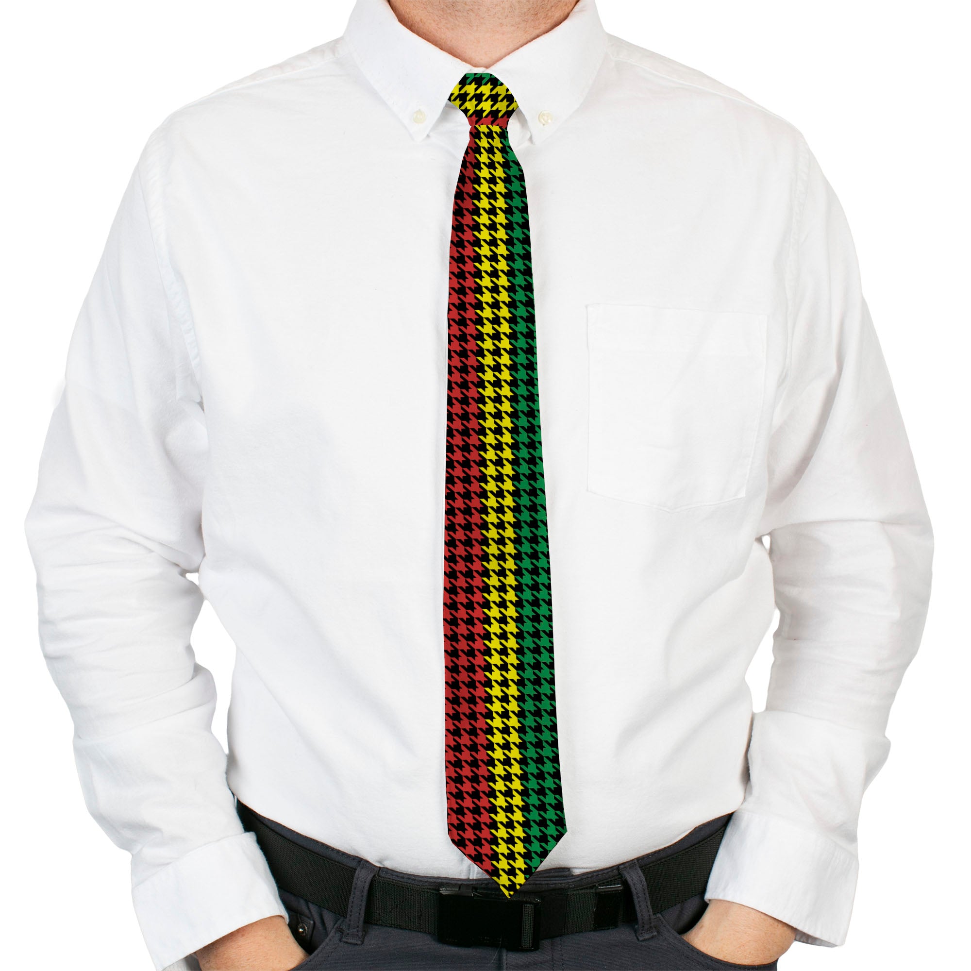 Buckle-Down Necktie - Houndstooth Black/Rasta Neckties Buckle-Down