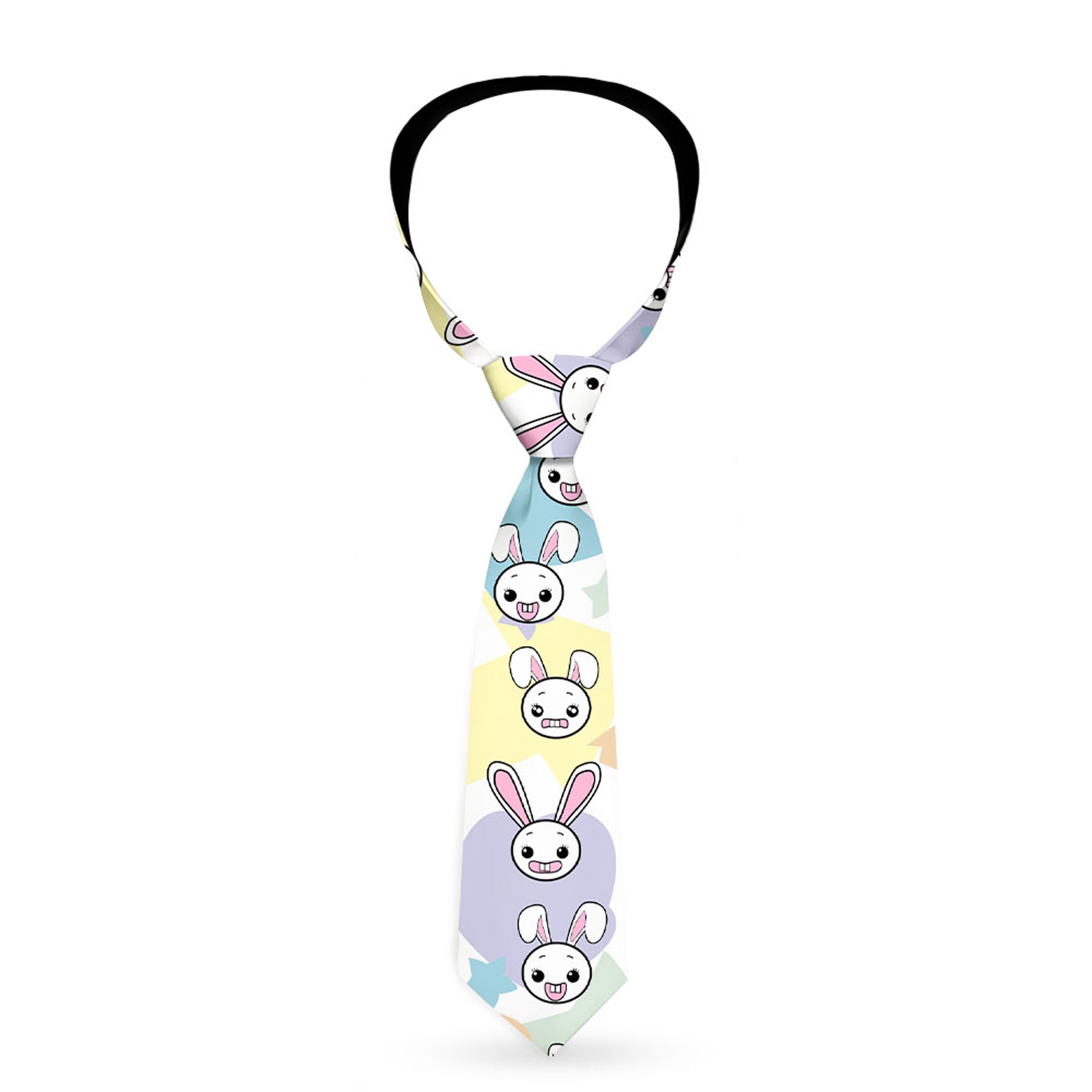 Buckle-Down Necktie - Happy/Sad Bunnies & Stars White/Pastel Neckties Buckle-Down