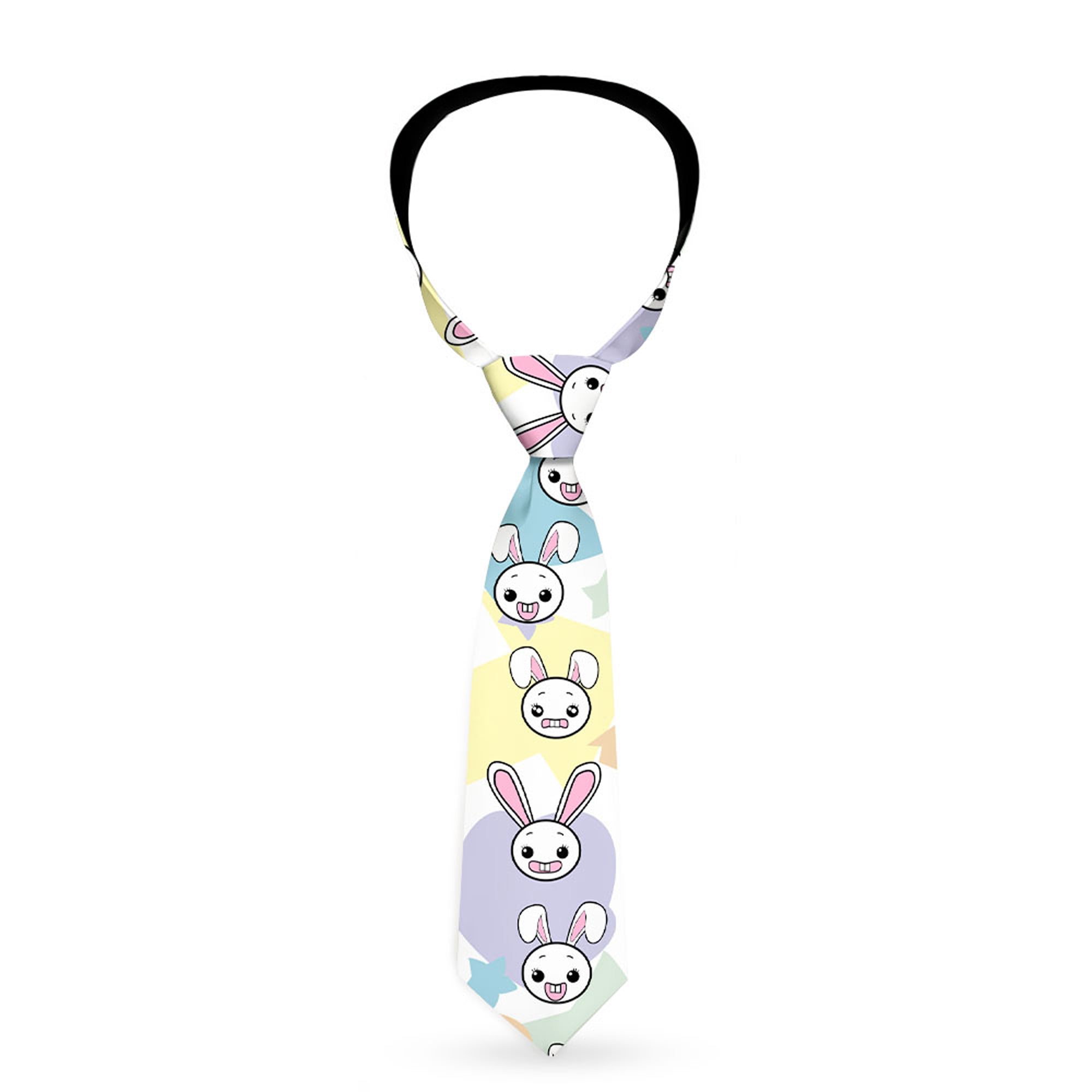 Buckle-Down Necktie - Happy/Sad Bunnies & Stars White/Pastel Neckties Buckle-Down