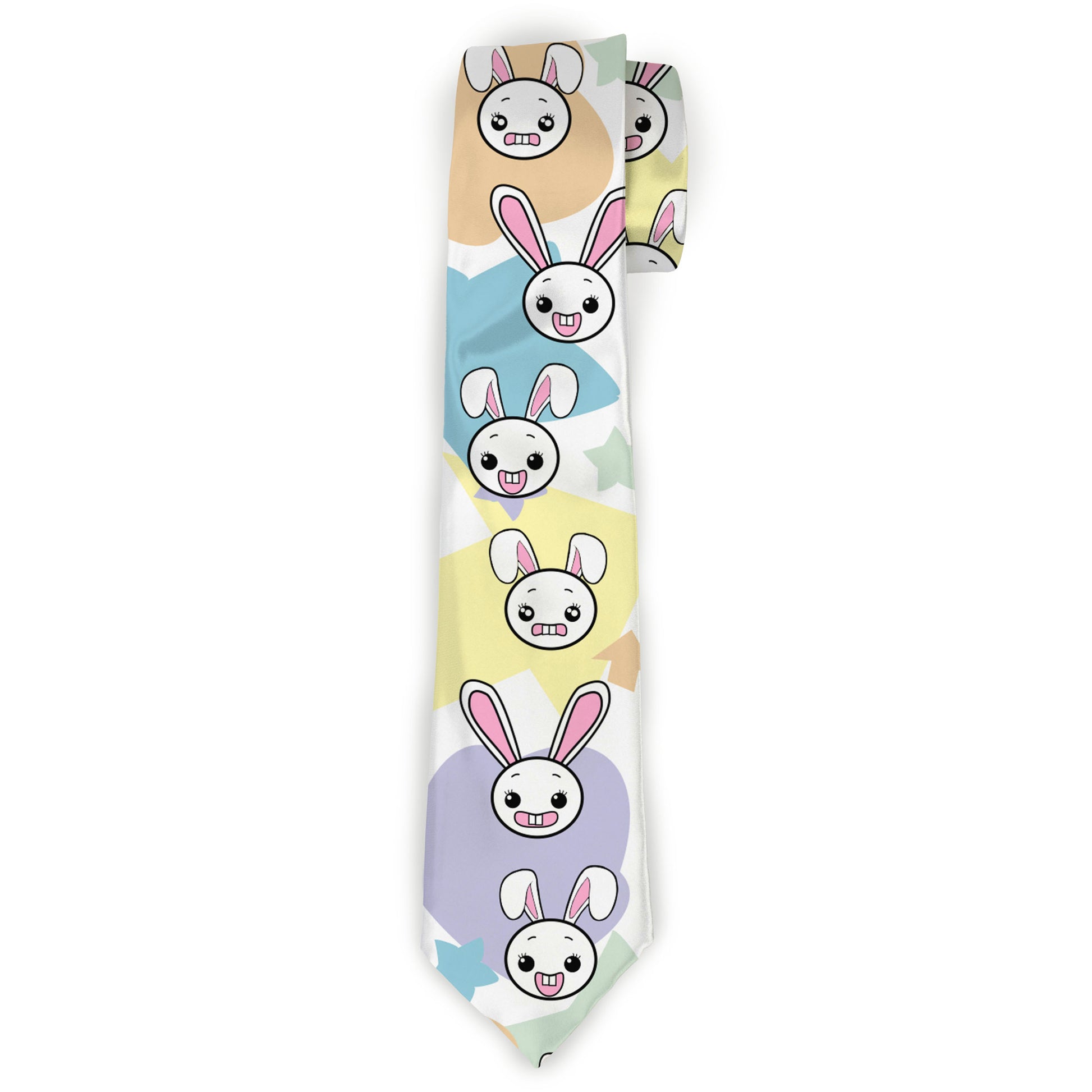 Buckle-Down Necktie - Happy/Sad Bunnies & Stars White/Pastel Neckties Buckle-Down