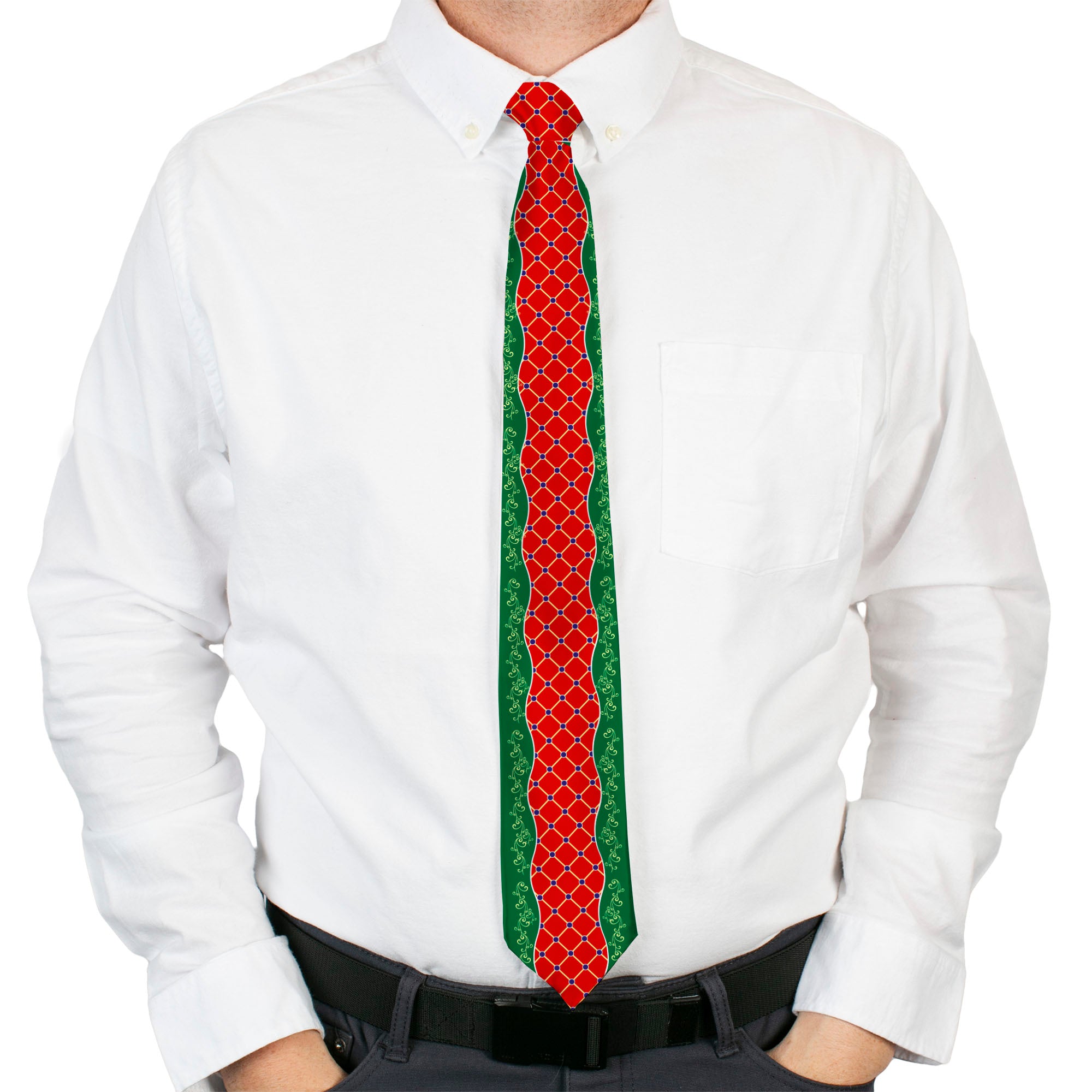 Buckle-Down Necktie - Holiday Trim Stripe Green/Red Neckties Buckle-Down