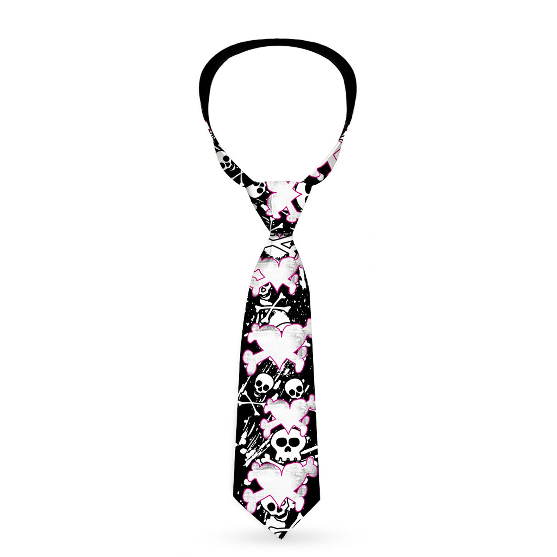 Buckle-Down Necktie - Heart & Cross Bones w/Skulls & Splatter Black/White Neckties Buckle-Down