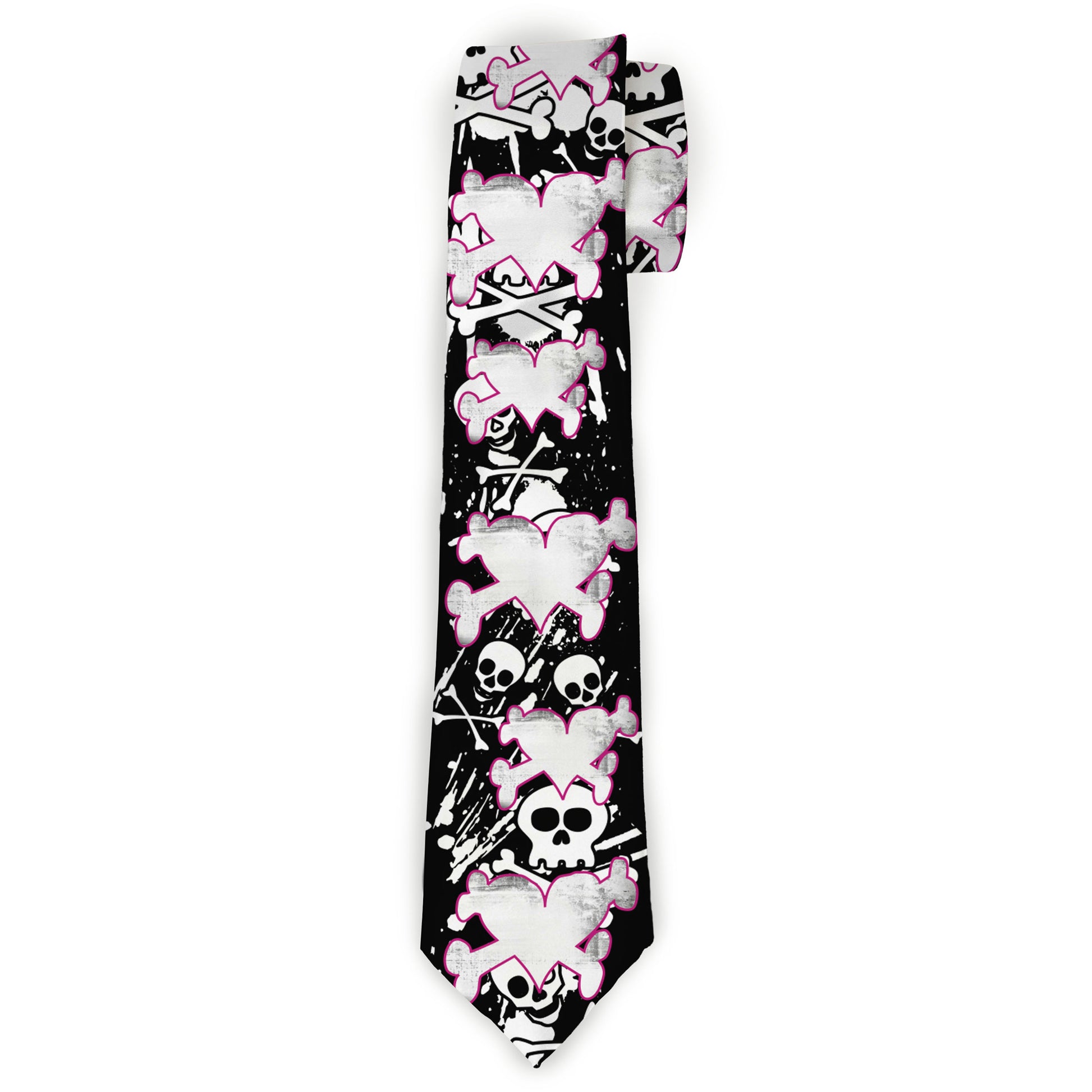 Buckle-Down Necktie - Heart & Cross Bones w/Skulls & Splatter Black/White Neckties Buckle-Down
