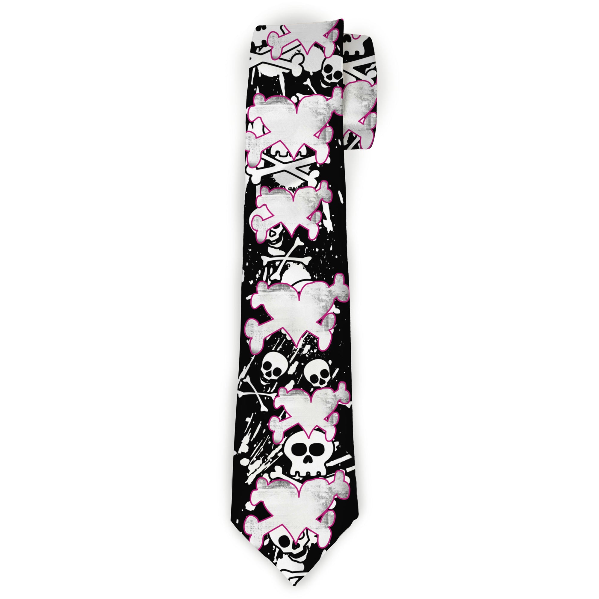 Buckle-Down Necktie - Heart & Cross Bones w/Skulls & Splatter Black/White Neckties Buckle-Down