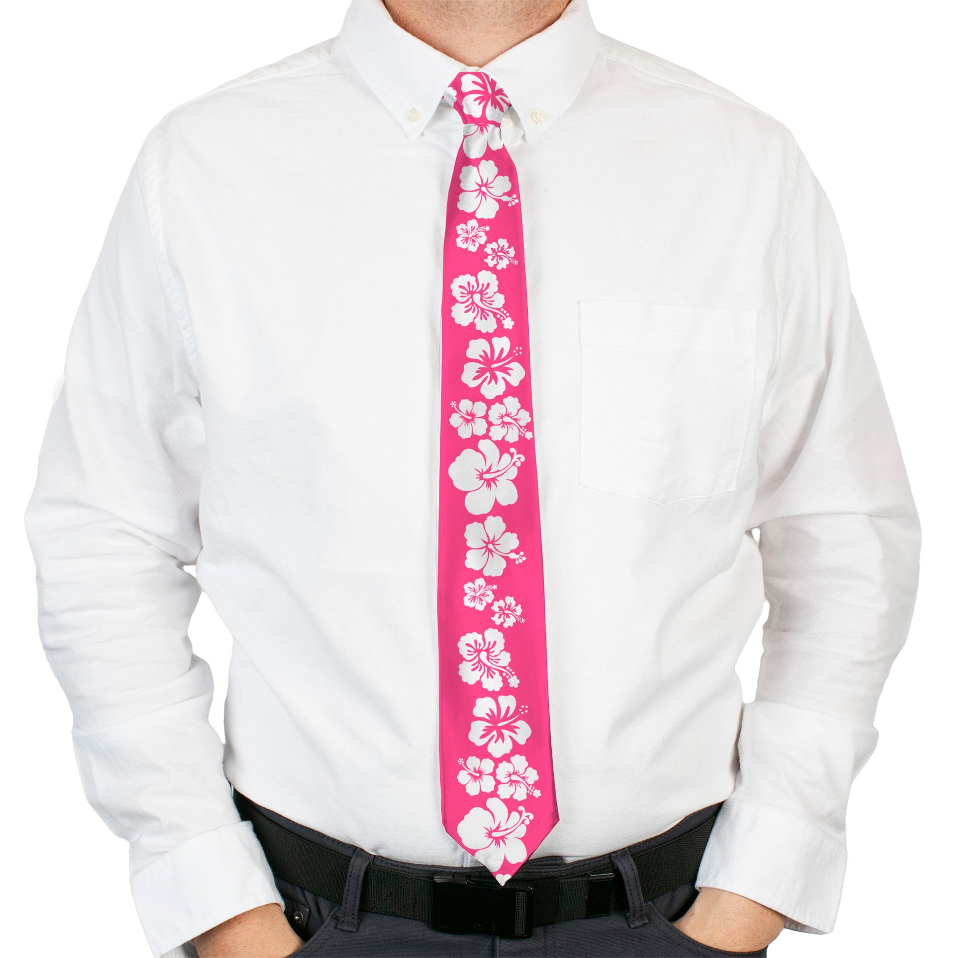 Buckle-Down Necktie - Hibiscus Neon Pink/White Neckties Buckle-Down