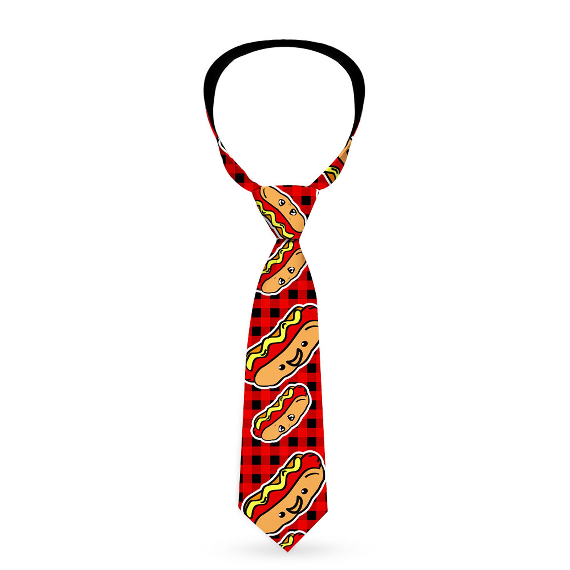 Buckle-Down Necktie - Hot Dogs/Buffalo Plaid Black/Red Neckties Buckle-Down