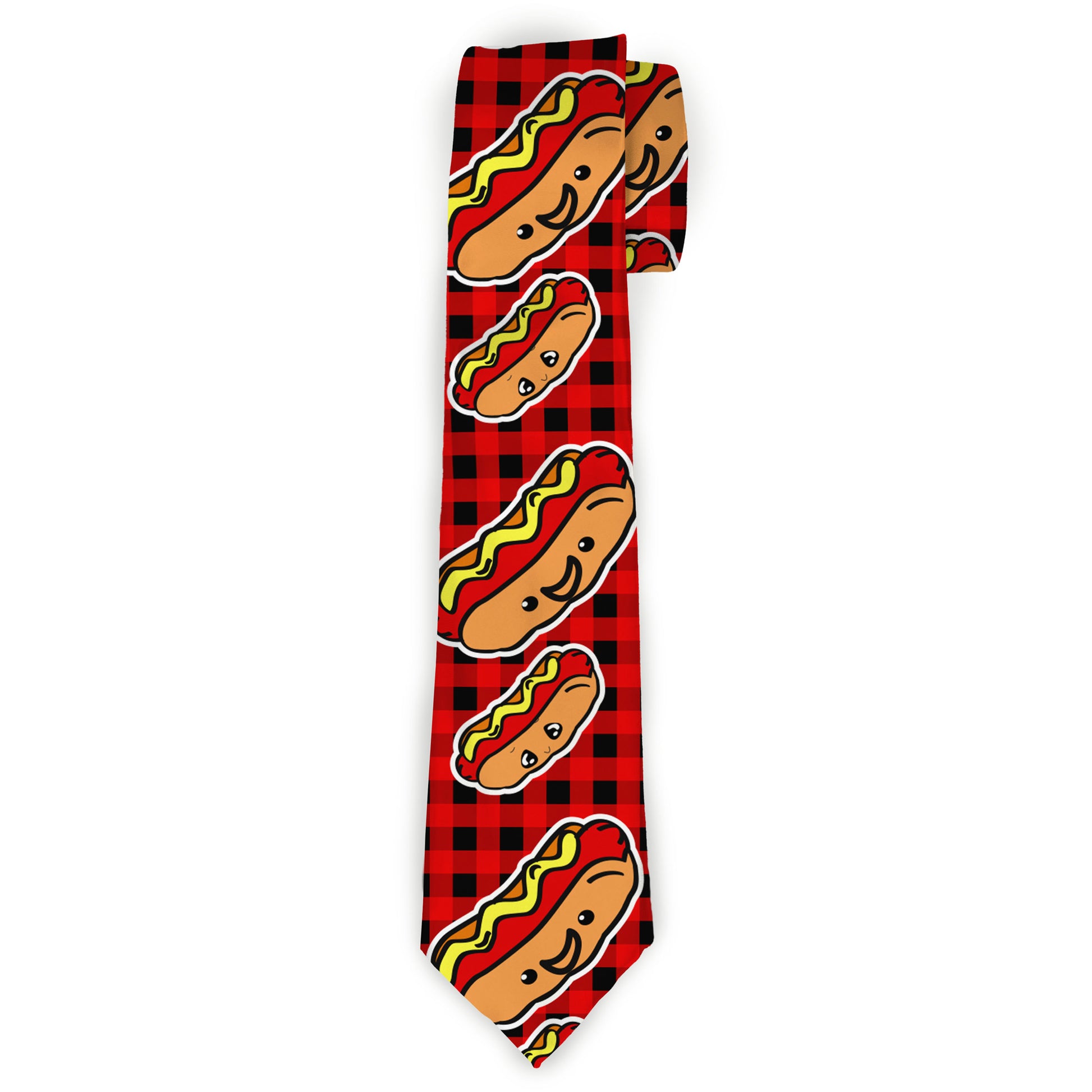 Buckle-Down Necktie - Hot Dogs/Buffalo Plaid Black/Red Neckties Buckle-Down