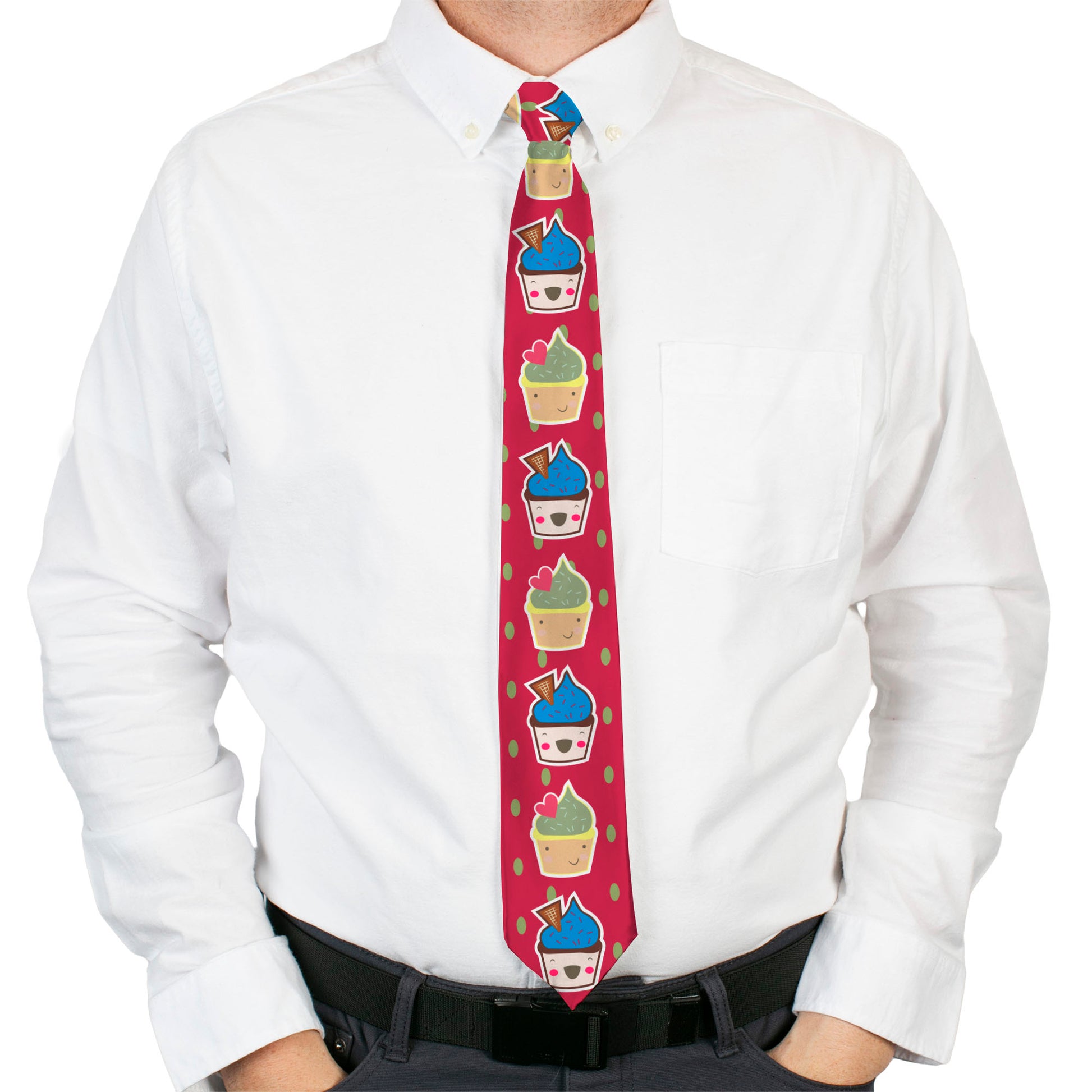 Buckle-Down Necktie - Happy Cupcakes/Dots Pink/Green Neckties Buckle-Down