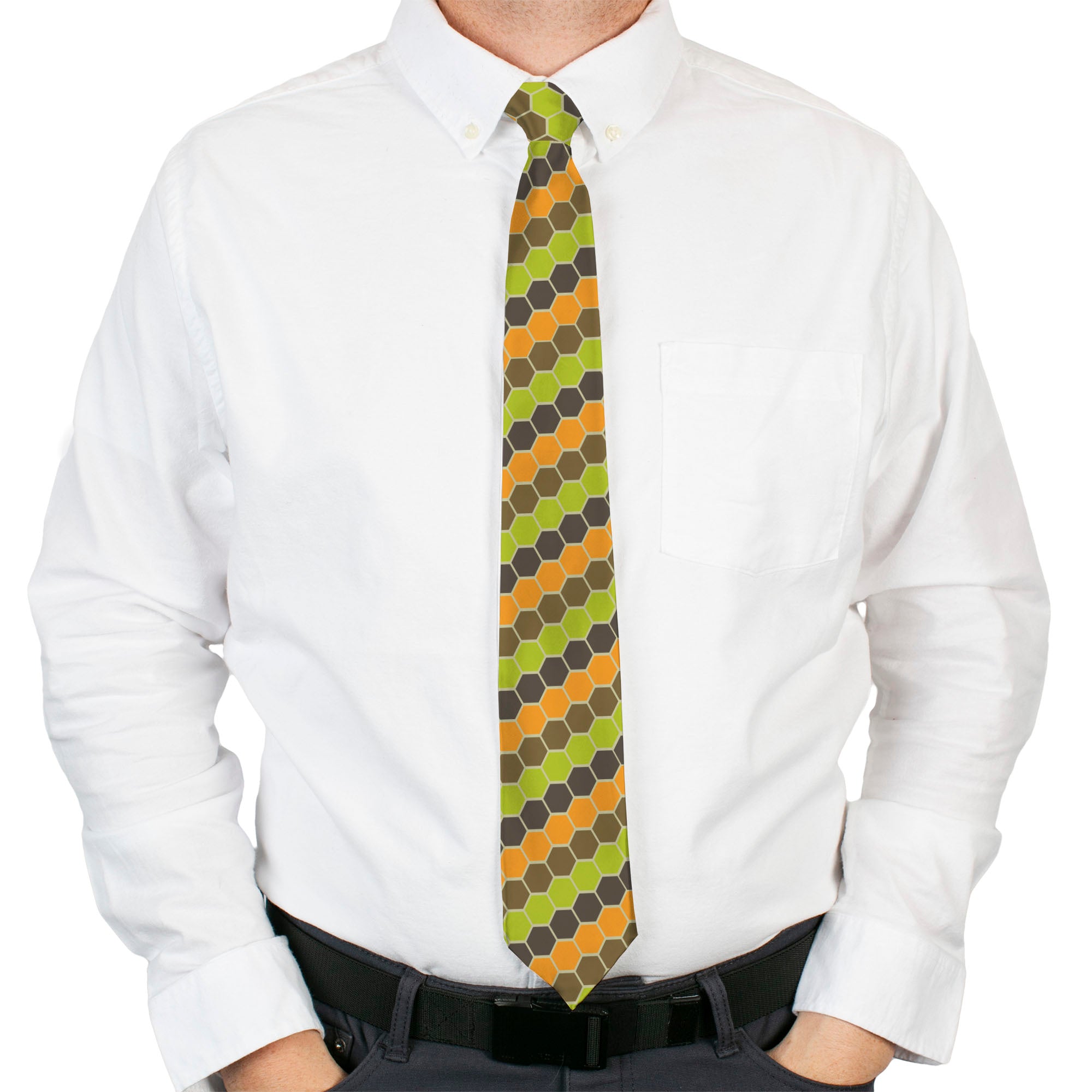 Necktie Standard - Honeycomb Greens/Orange Neckties Buckle-Down