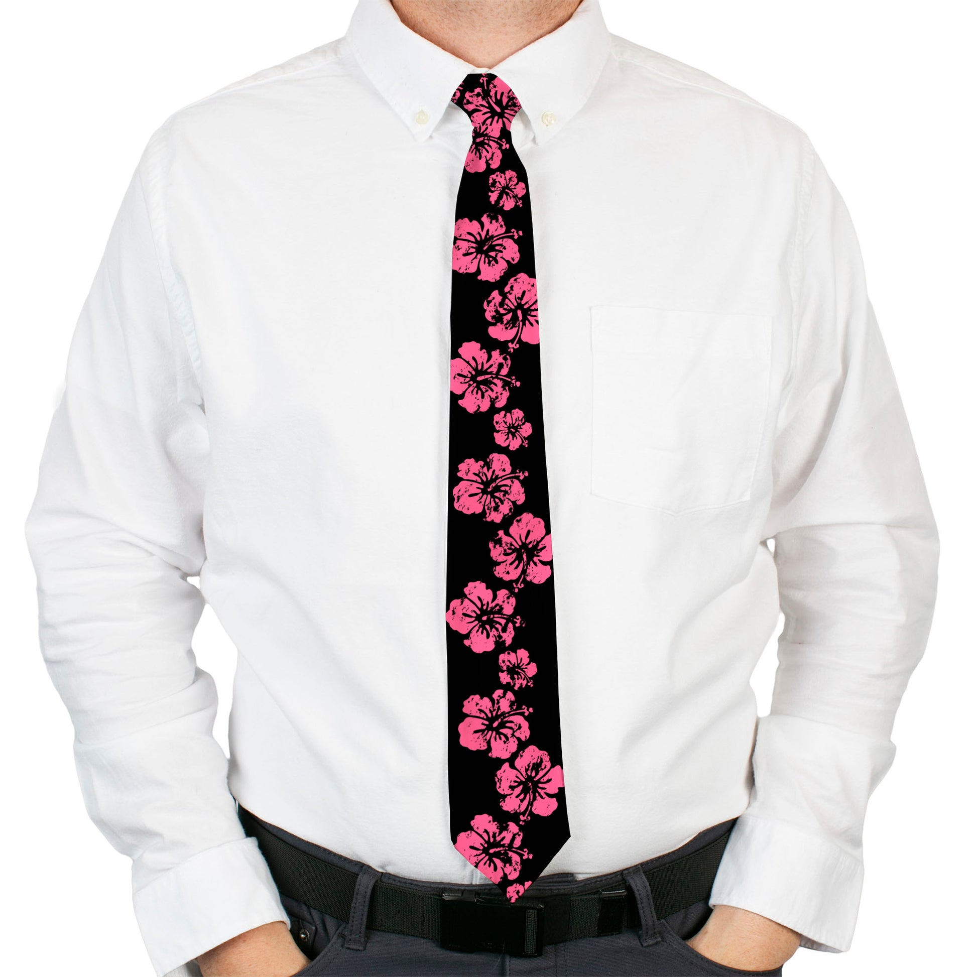 Buckle-Down Necktie - Hibiscus Weathered Black/Pink Neckties Buckle-Down