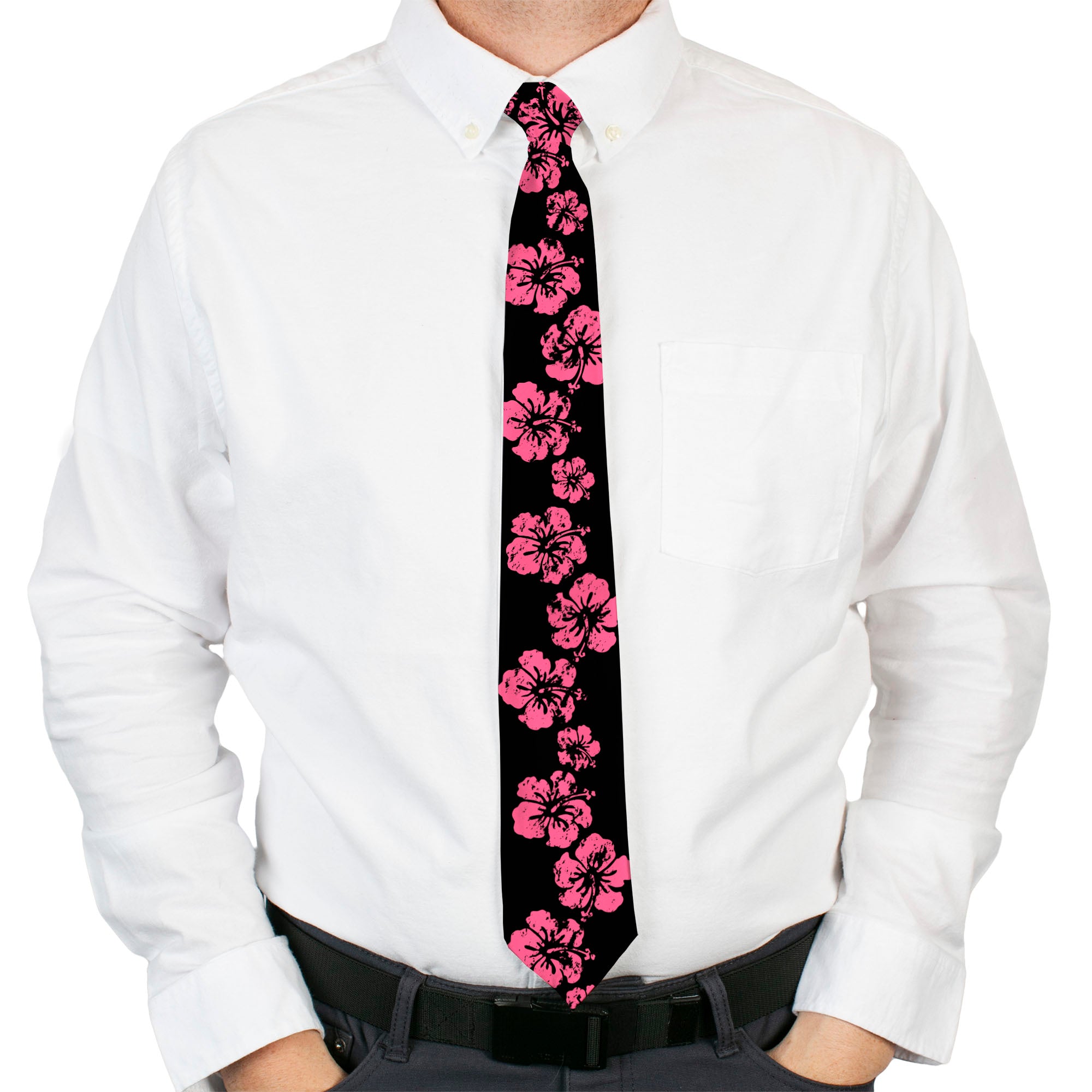 Buckle-Down Necktie - Hibiscus Weathered Black/Pink Neckties Buckle-Down