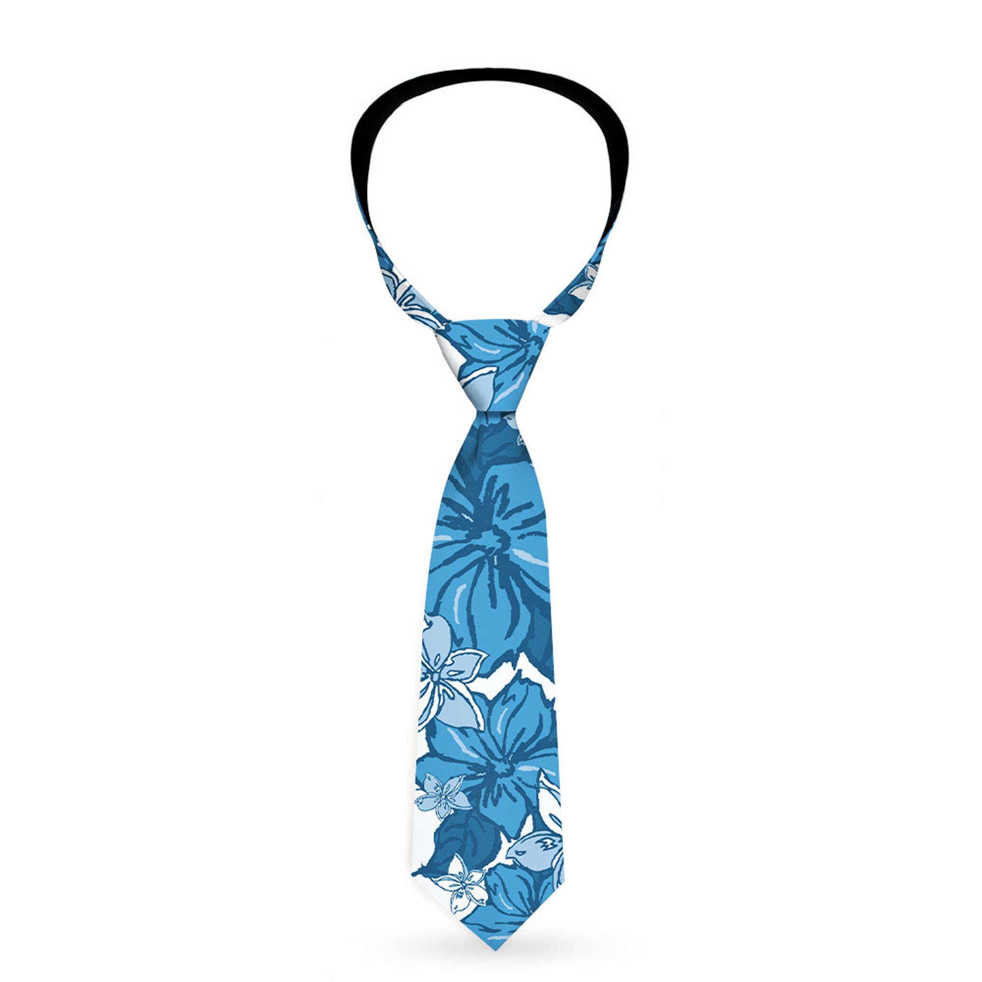 Buckle-Down Necktie - Hibiscus Collage White/Blues Neckties Buckle-Down