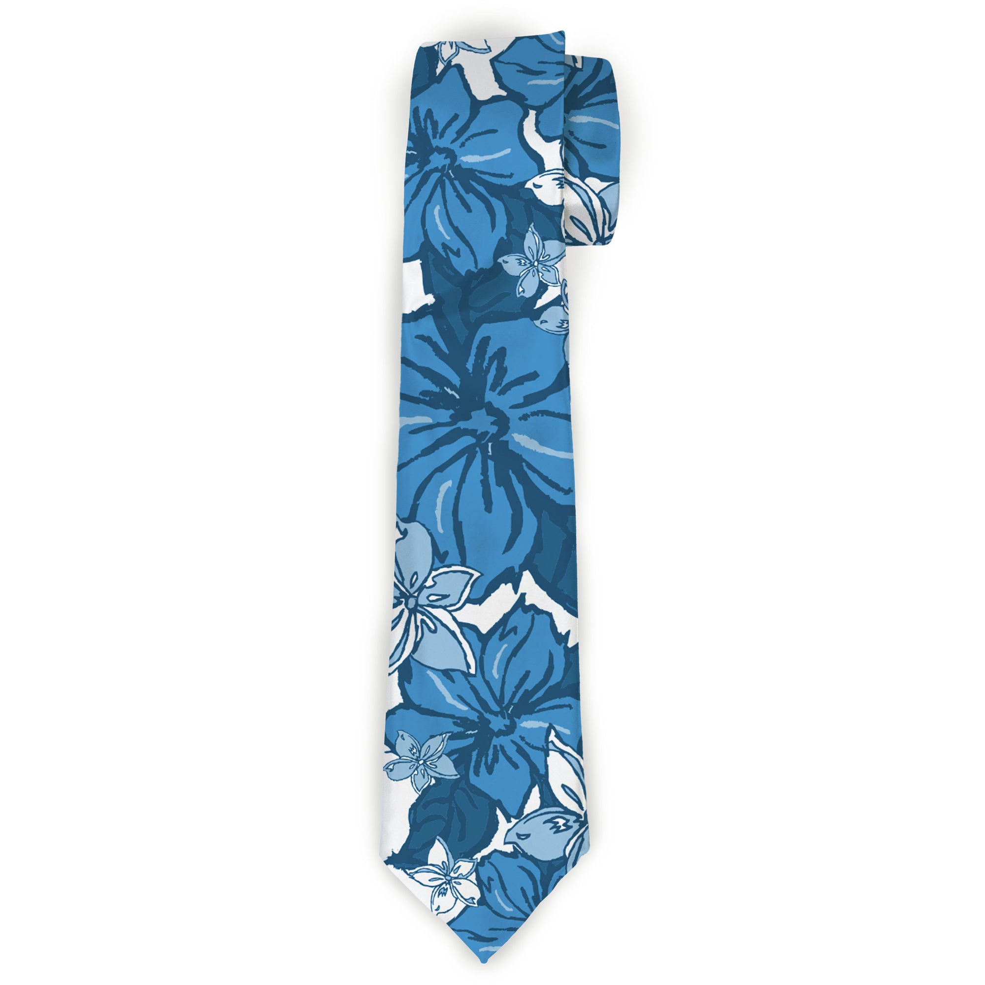 Buckle-Down Necktie - Hibiscus Collage White/Blues Neckties Buckle-Down