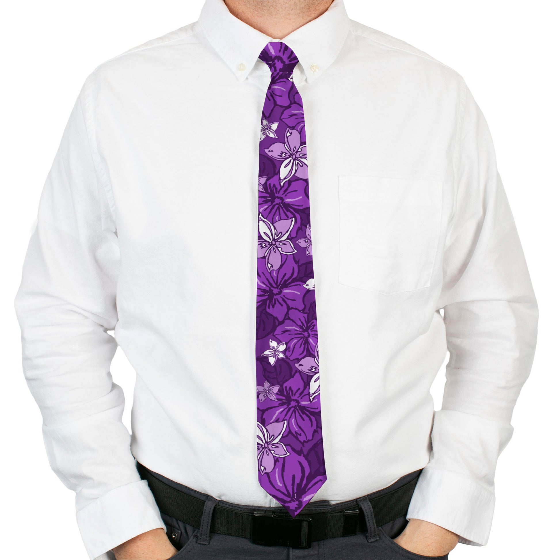Buckle-Down Necktie - Hibiscus Collage Purple Shades Neckties Buckle-Down
