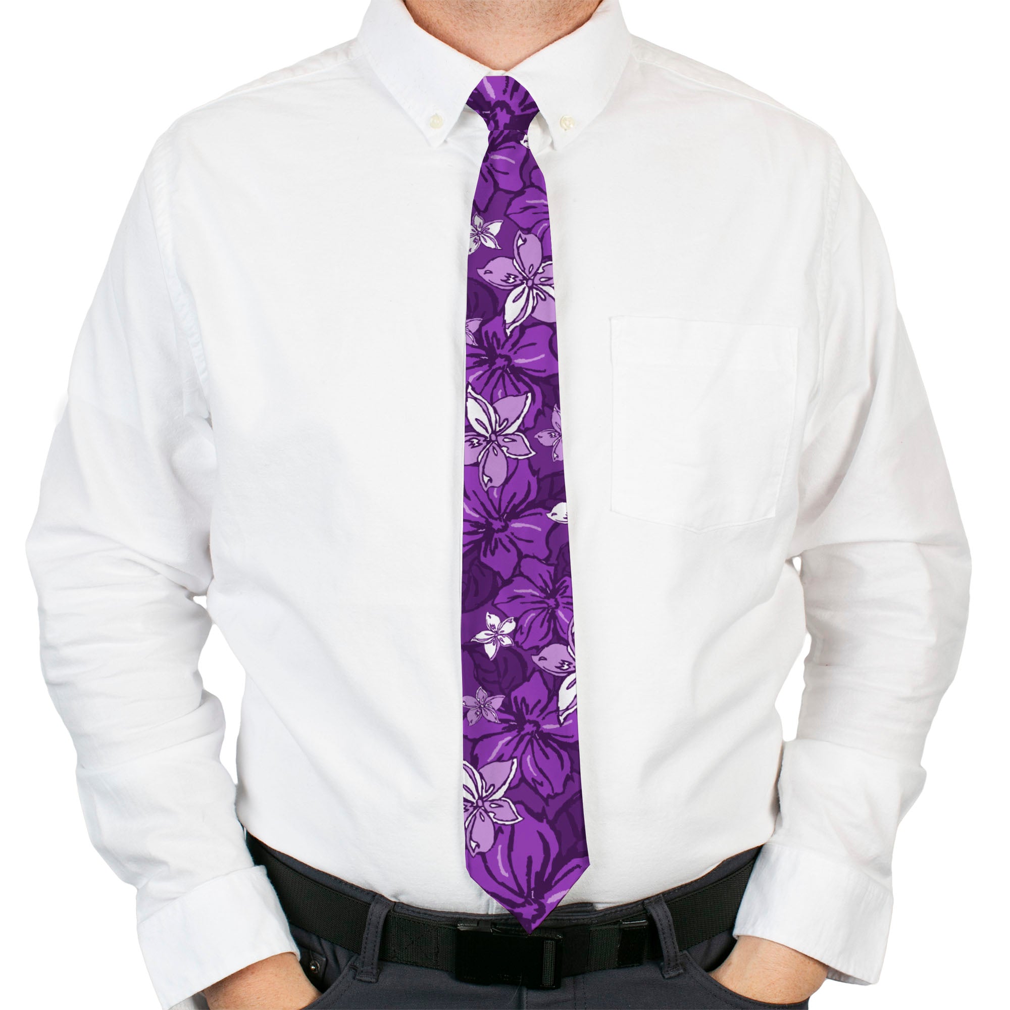 Buckle-Down Necktie - Hibiscus Collage Purple Shades Neckties Buckle-Down