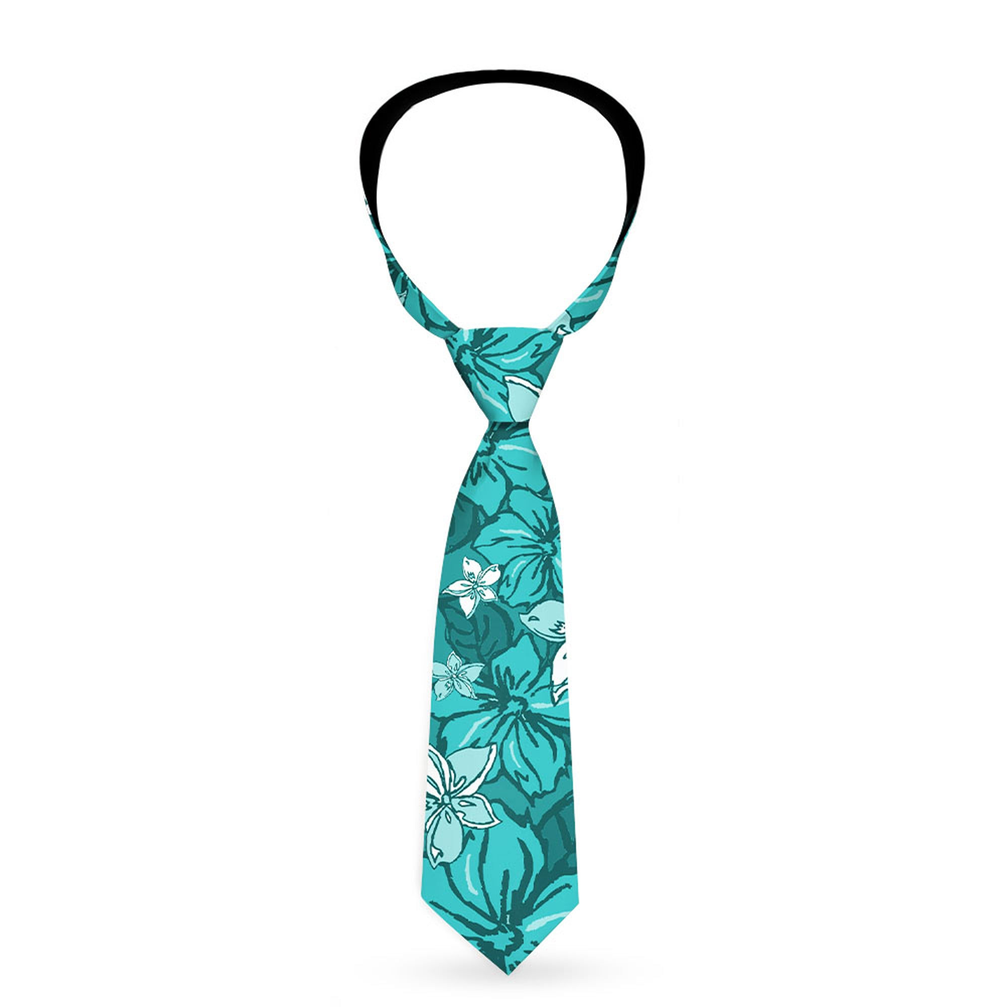 Buckle-Down Necktie - Hibiscus Collage Turquoise Shades Neckties Buckle-Down