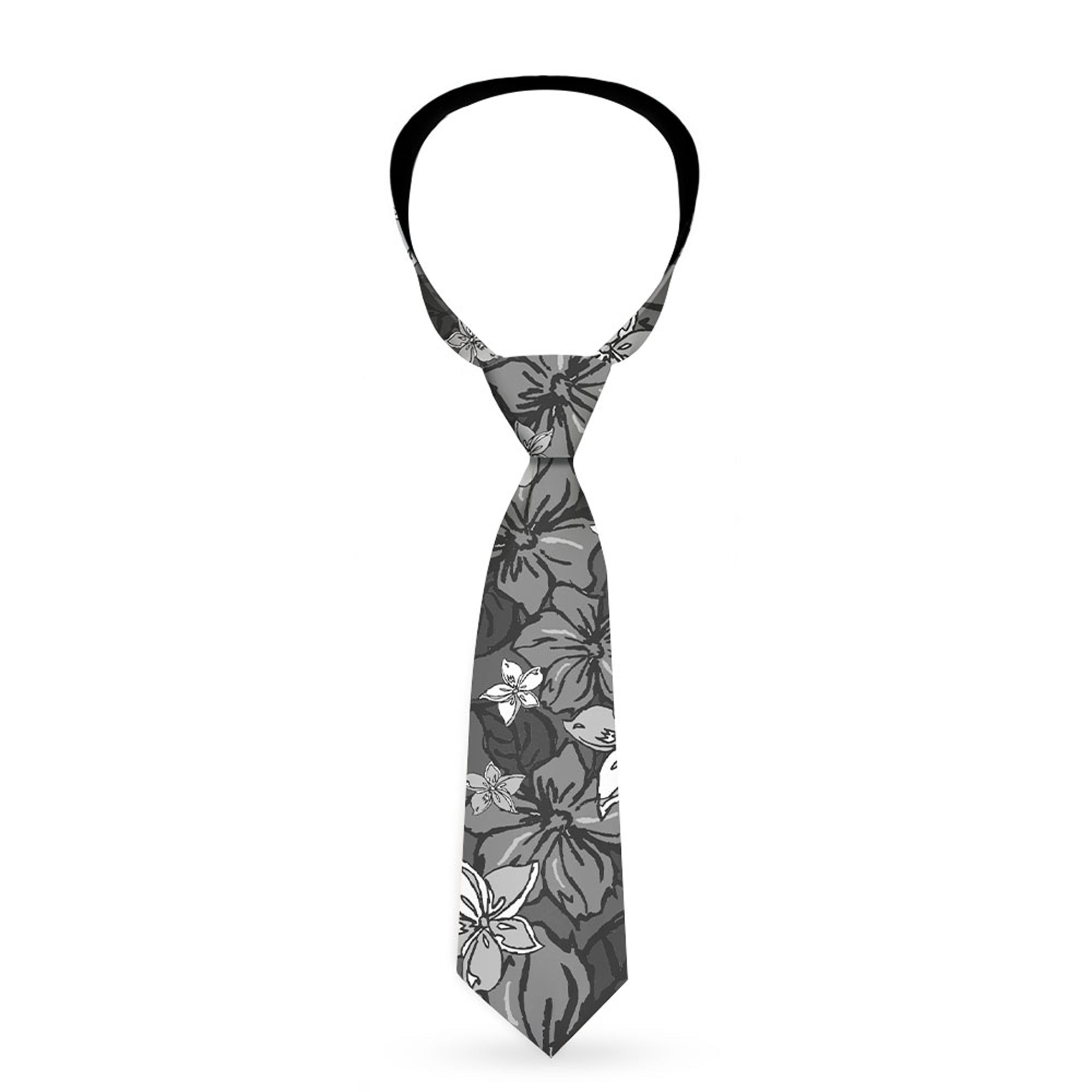 Buckle-Down Necktie - Hibiscus Collage Gray Shades Neckties Buckle-Down