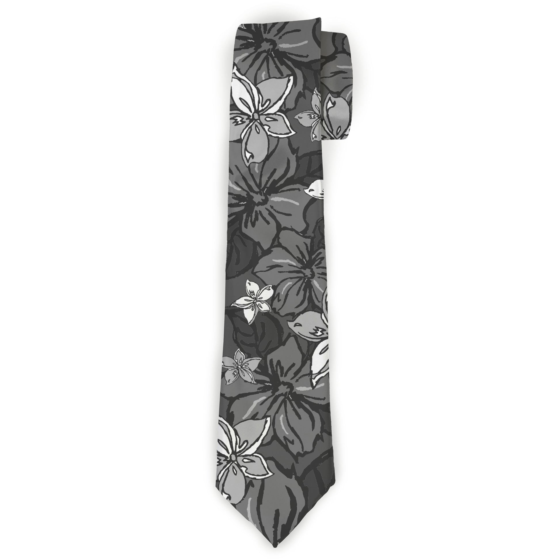 Buckle-Down Necktie - Hibiscus Collage Gray Shades Neckties Buckle-Down