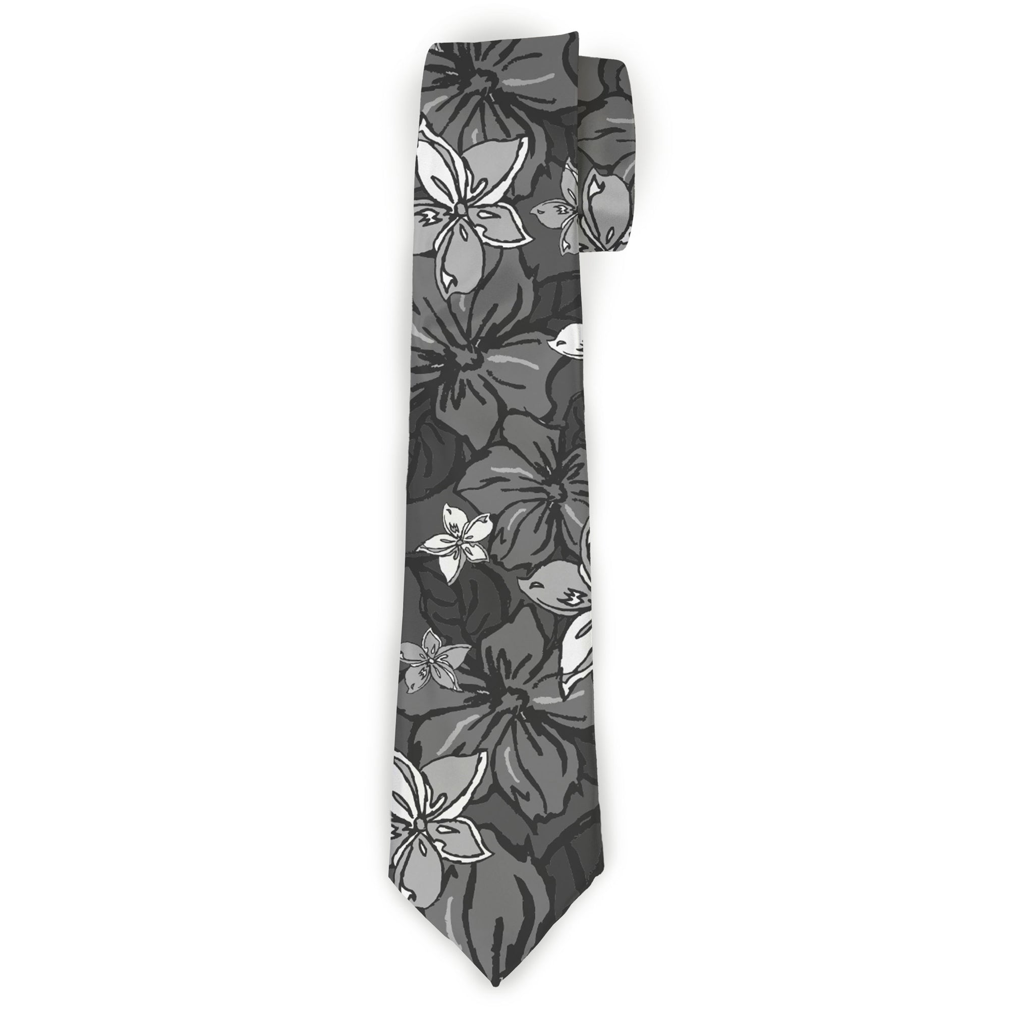 Buckle-Down Necktie - Hibiscus Collage Gray Shades Neckties Buckle-Down
