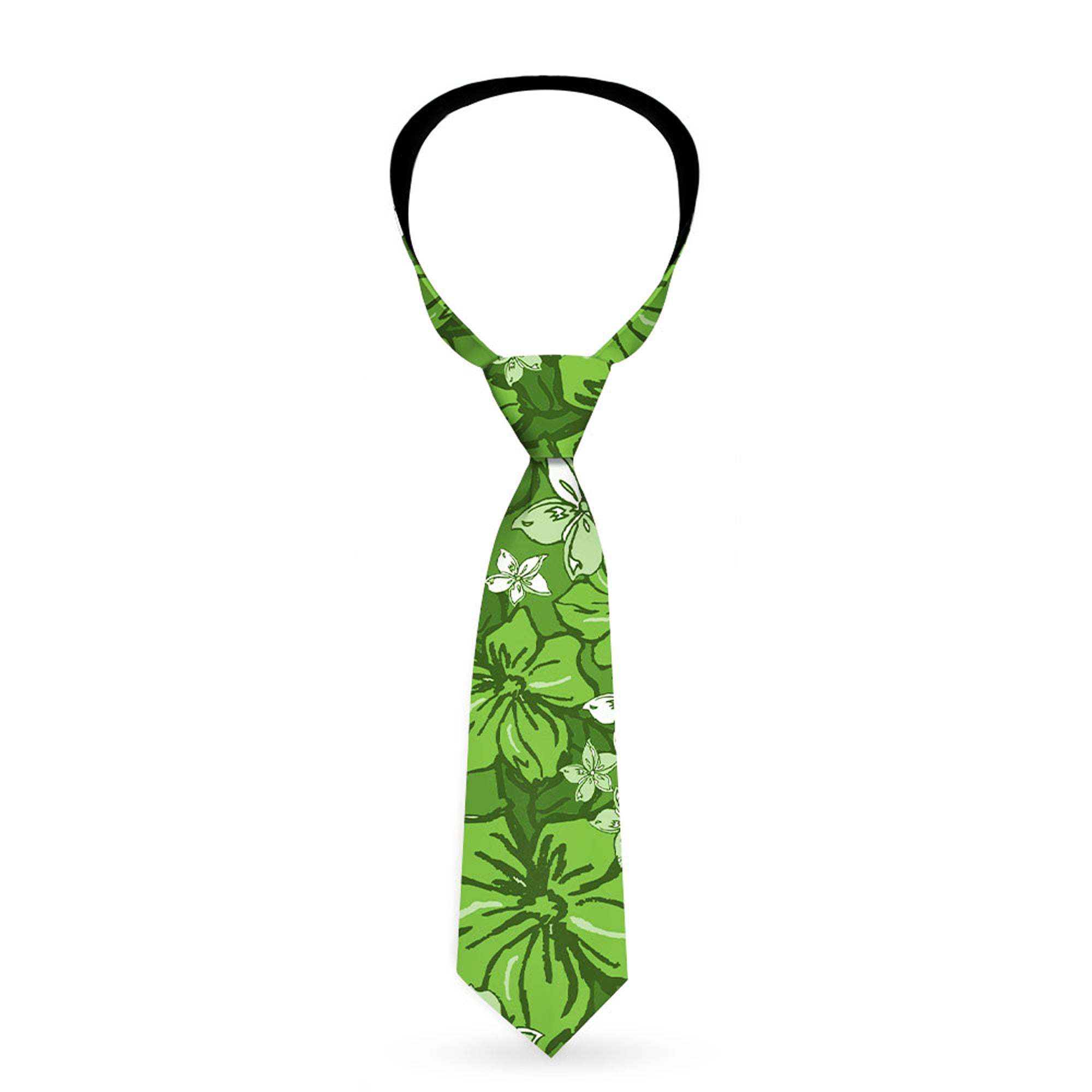 Buckle-Down Necktie - Hibiscus Collage Green Shades Neckties Buckle-Down