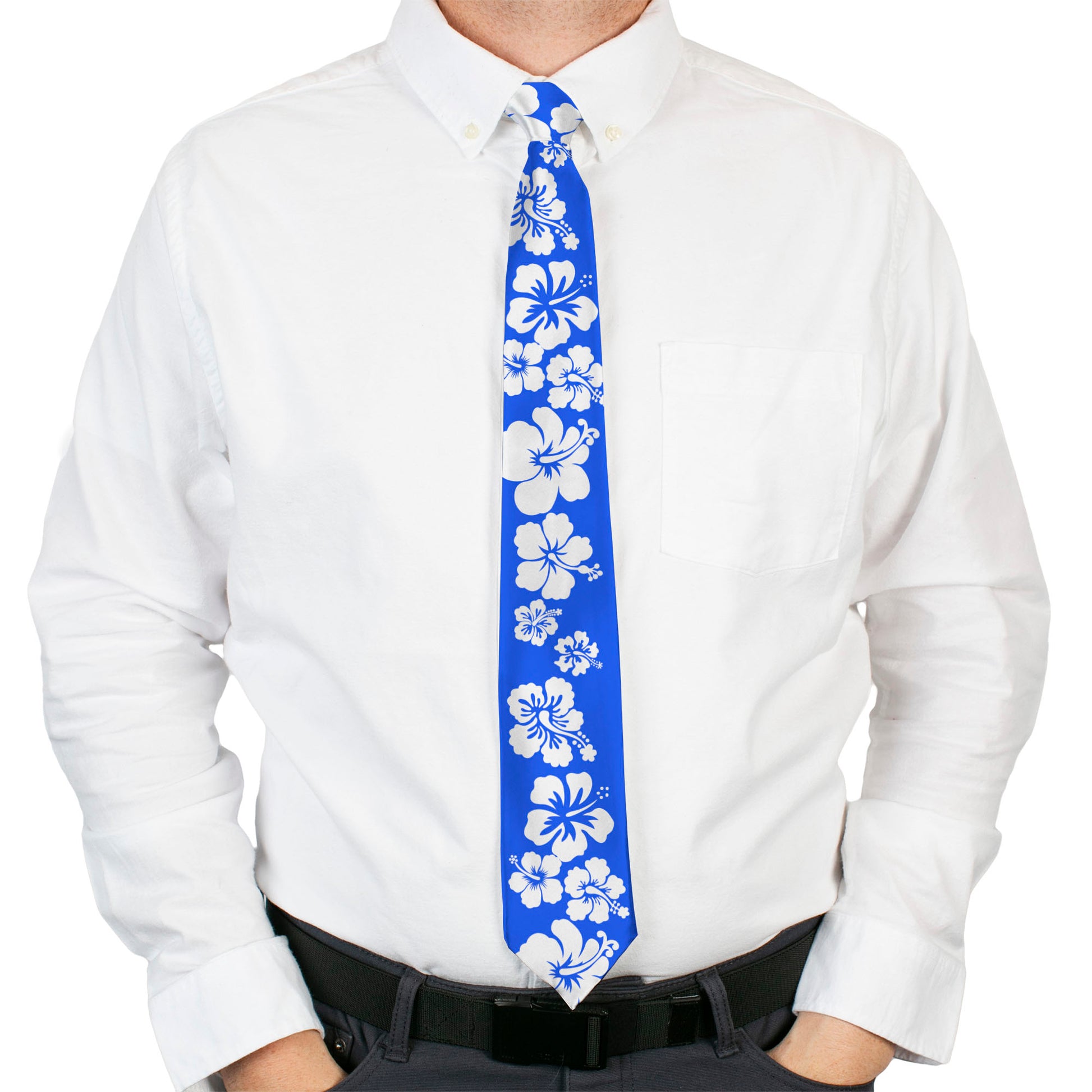 Buckle-Down Necktie - Hibiscus Blue/White Neckties Buckle-Down