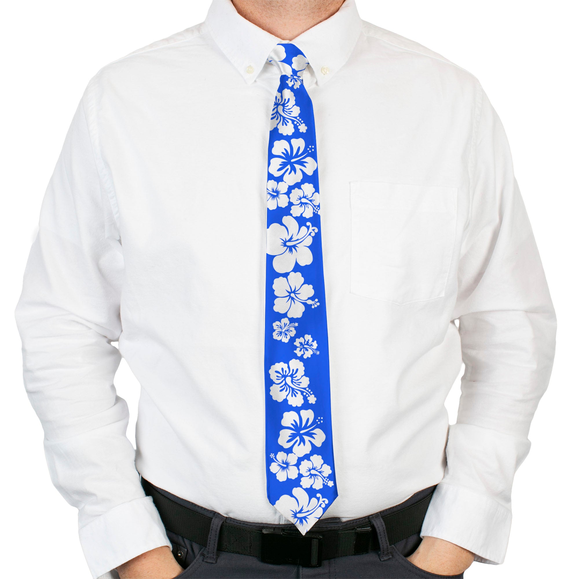 Buckle-Down Necktie - Hibiscus Blue/White Neckties Buckle-Down