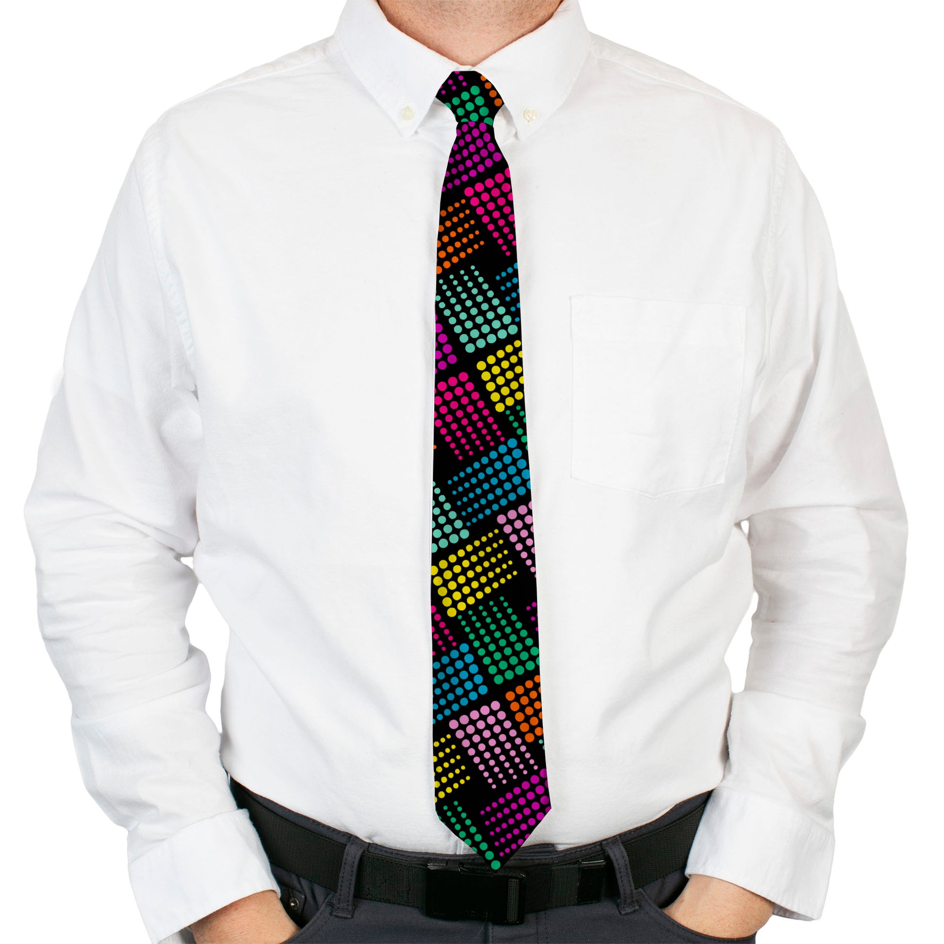 Buckle-Down Necktie - Halftone Blocks Charcoal/Pinks/Greens/Orange/Yellow Neckties Buckle-Down