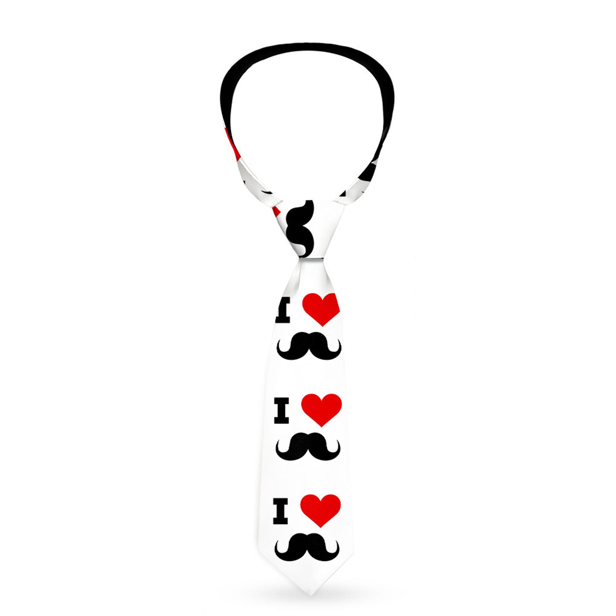 Buckle-Down Necktie - I "Heart Mustache" White/Black/Red Neckties Buckle-Down