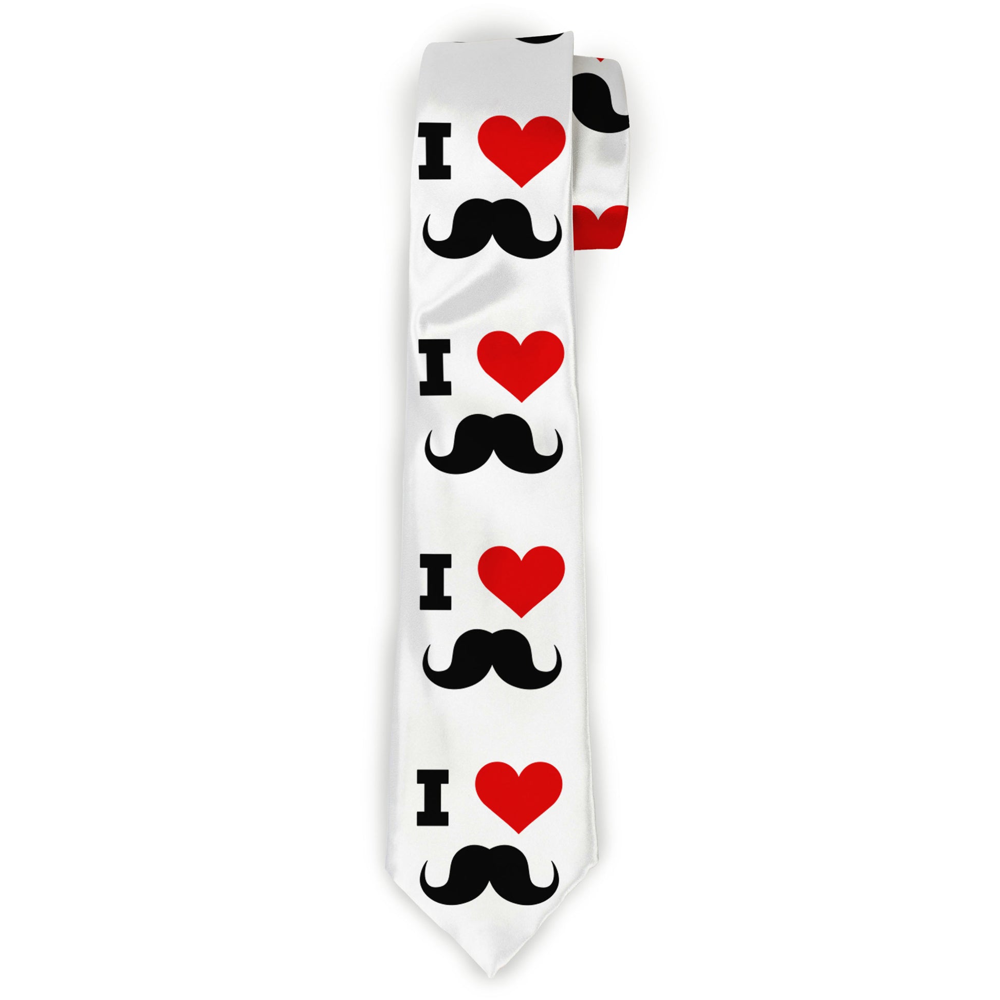 Buckle-Down Necktie - I "Heart Mustache" White/Black/Red Neckties Buckle-Down