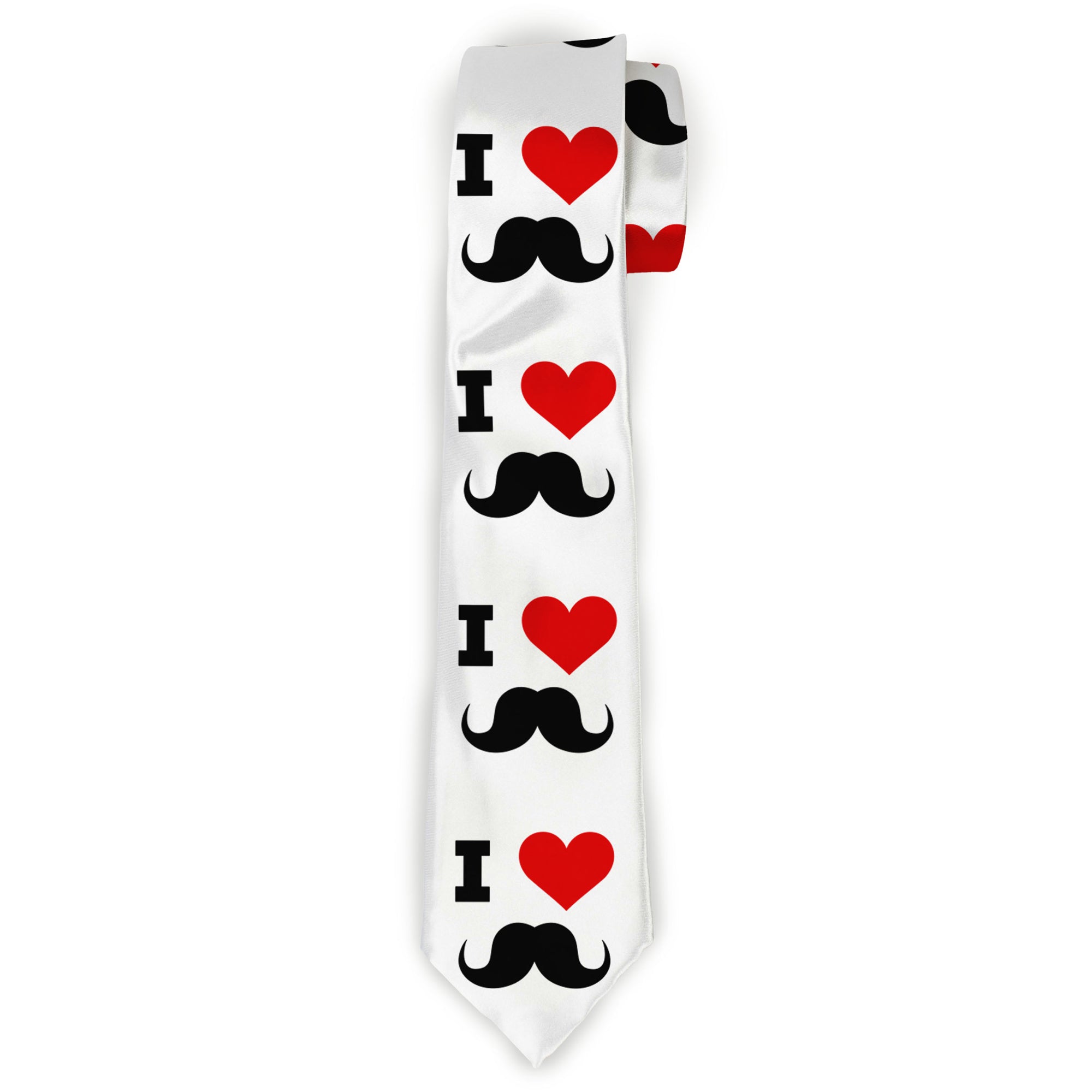 Buckle-Down Necktie - I "Heart Mustache" White/Black/Red Neckties Buckle-Down