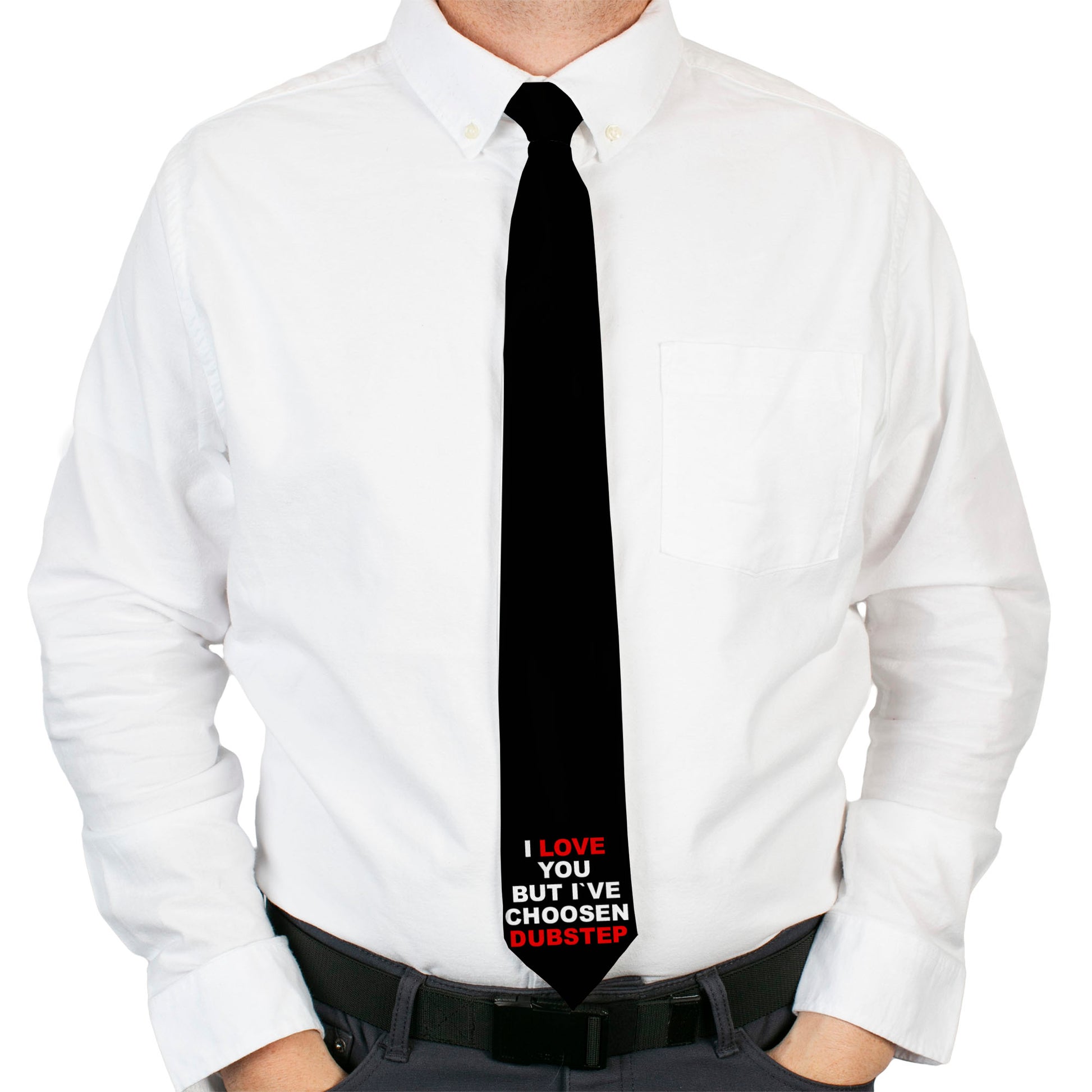 Buckle-Down Necktie - I LOVE YOU BUT I'VE CHOSEN DUBSTEP Black/White/Red Neckties Buckle-Down