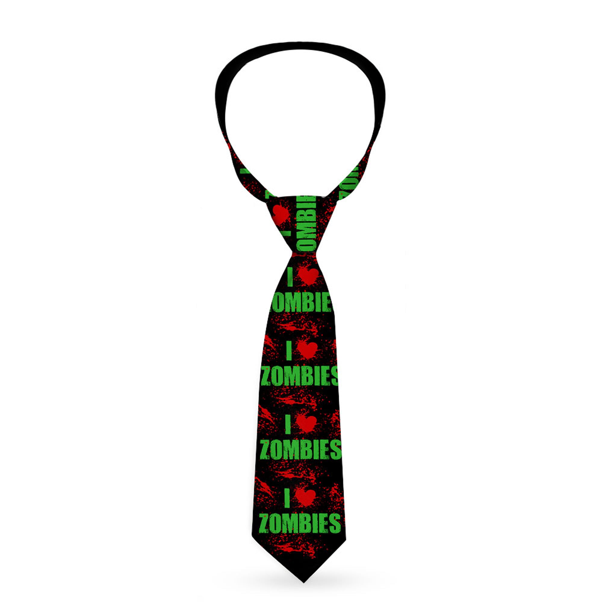 Buckle-Down Necktie - I "HEART" ZOMBIES Black/Green/Red Splatter Neckties Buckle-Down