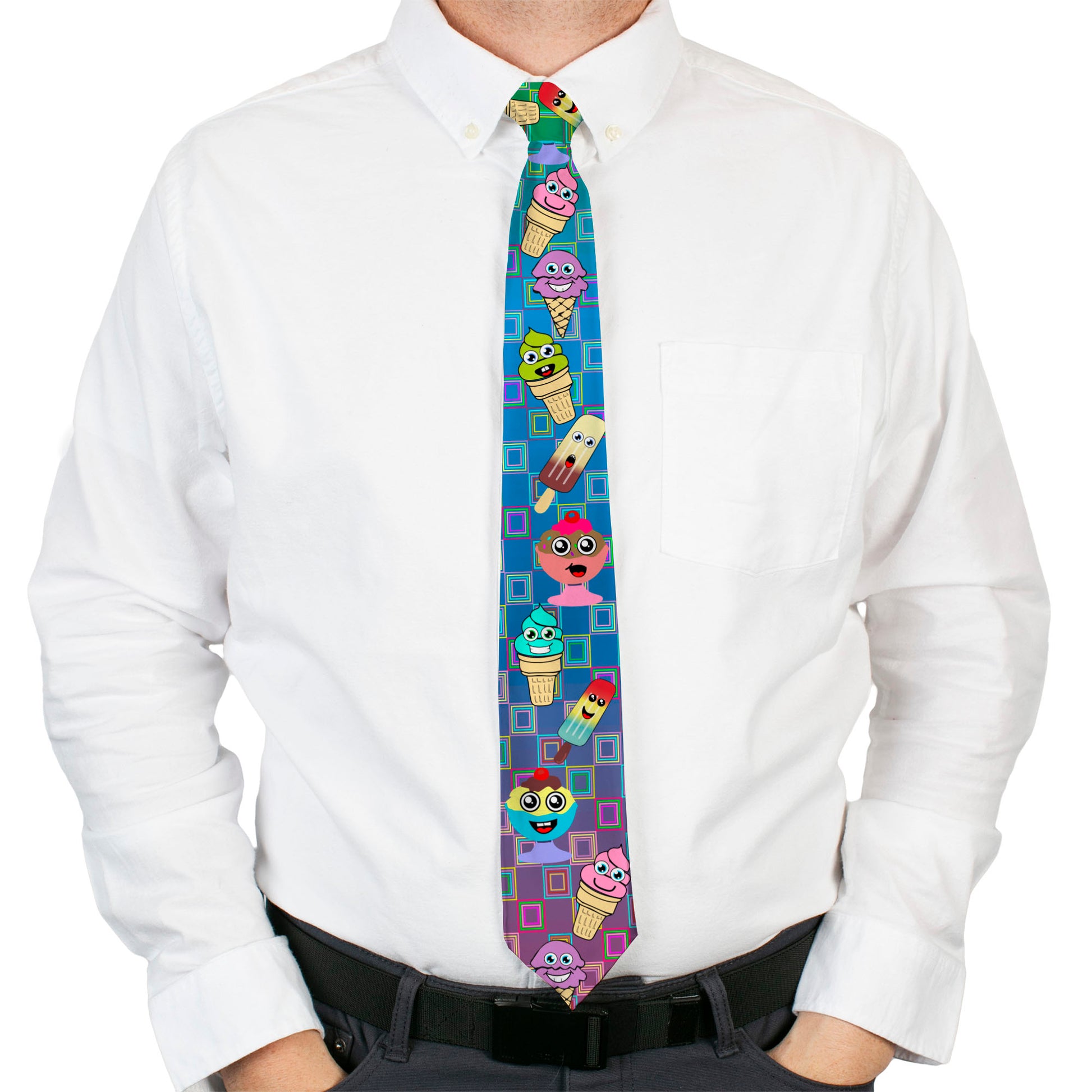 Buckle-Down Necktie - Ice Cream Cone & Popsicle Expressions/Squares Multi Color Neckties Buckle-Down