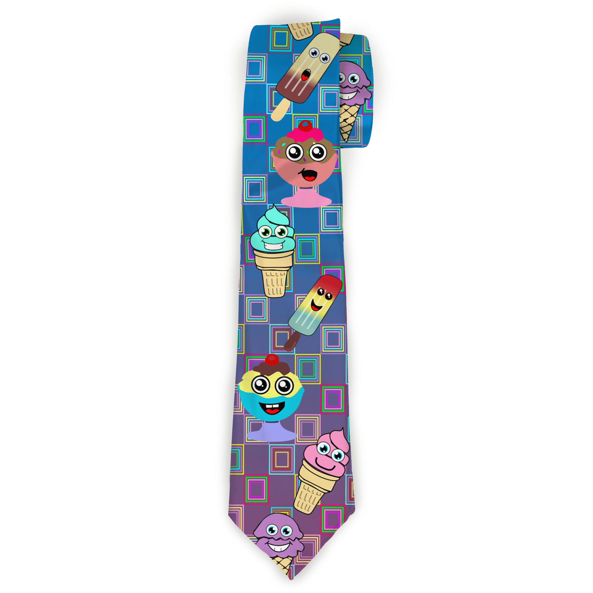 Buckle-Down Necktie - Ice Cream Cone & Popsicle Expressions/Squares Multi Color Neckties Buckle-Down