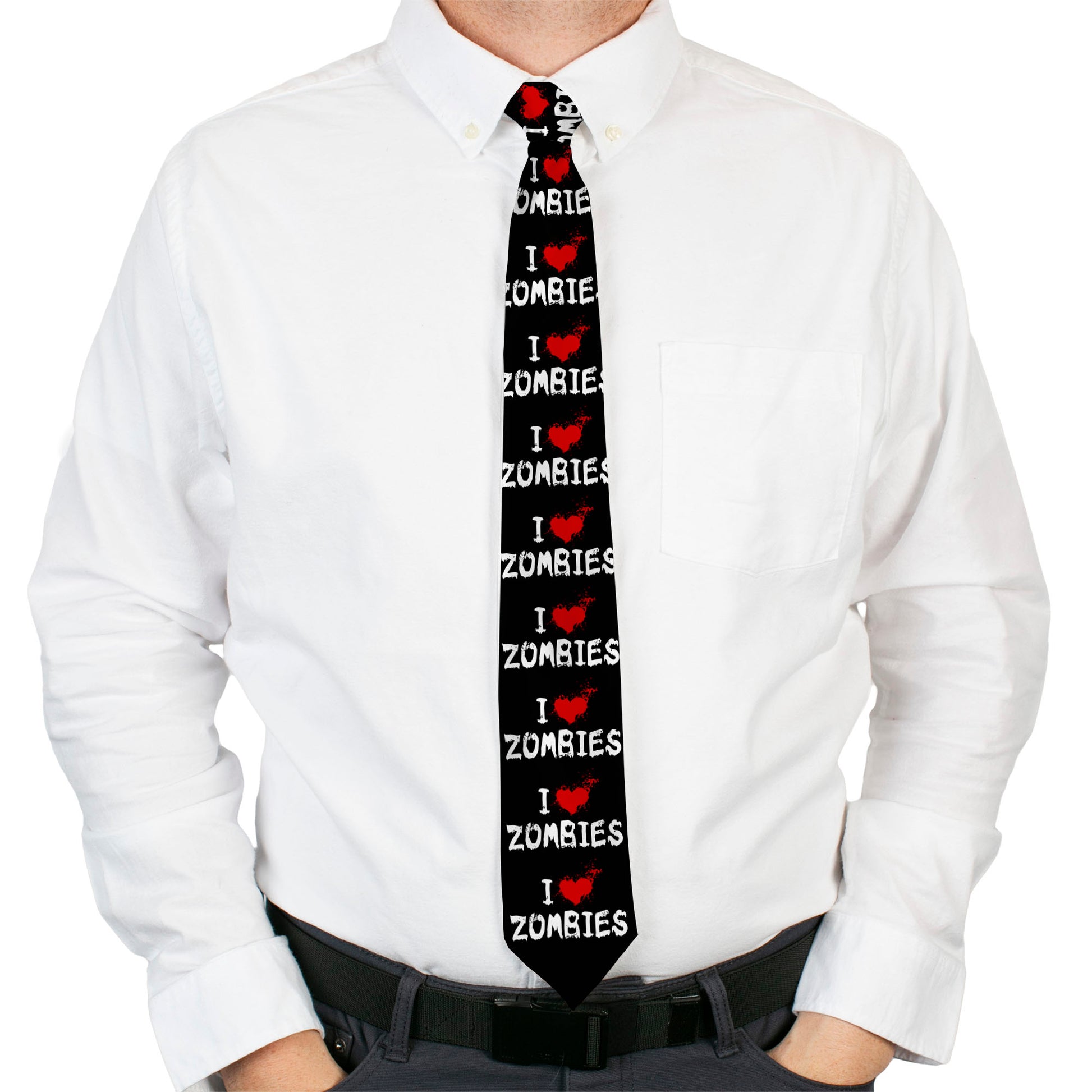 Buckle-Down Necktie - I "Heart" ZOMBIES Bloody Splatter Black/White/Red Neckties Buckle-Down