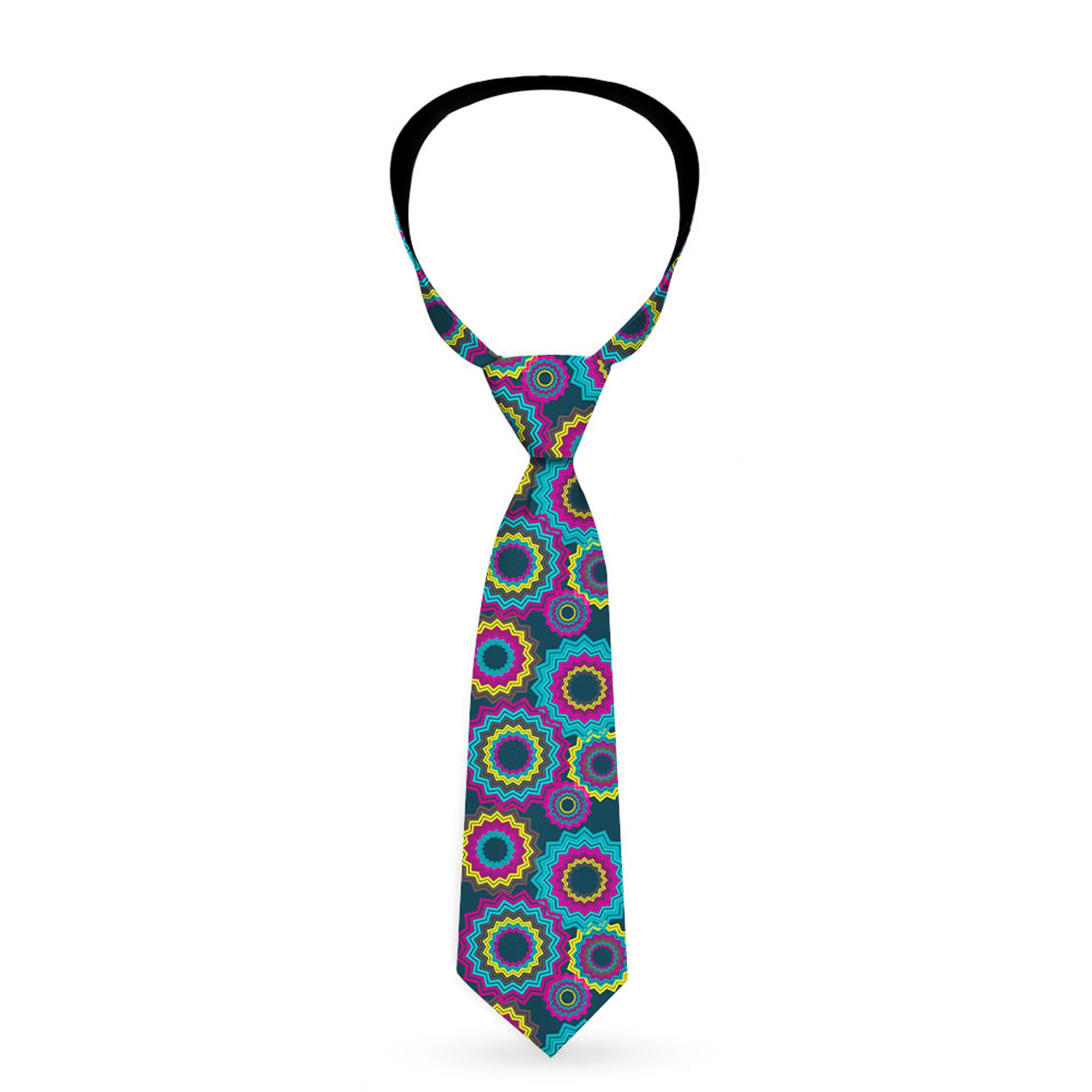 Buckle-Down Necktie - Jagged Rings Teals/Fuchsia/Yellow Neckties Buckle-Down