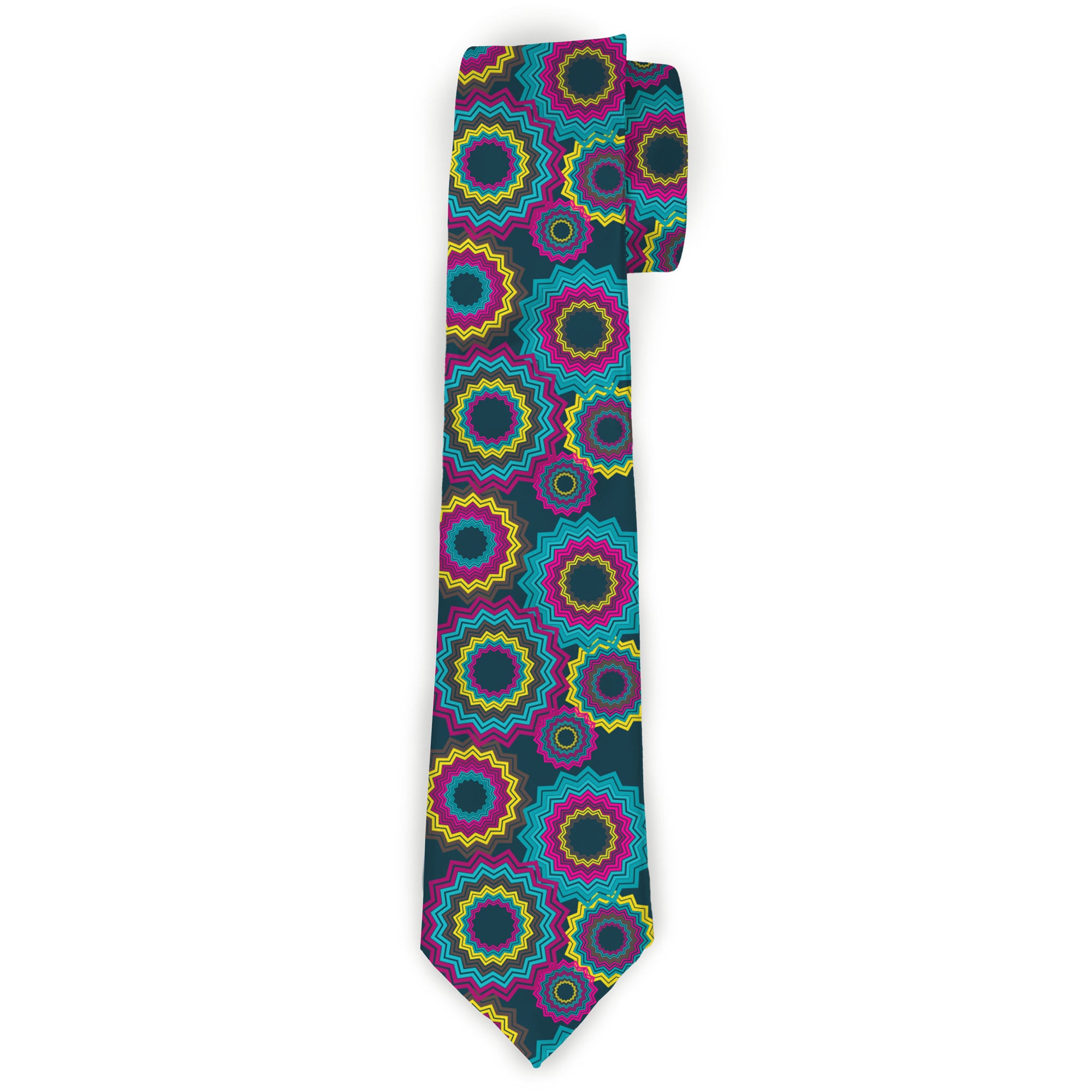 Buckle-Down Necktie - Jagged Rings Teals/Fuchsia/Yellow Neckties Buckle-Down