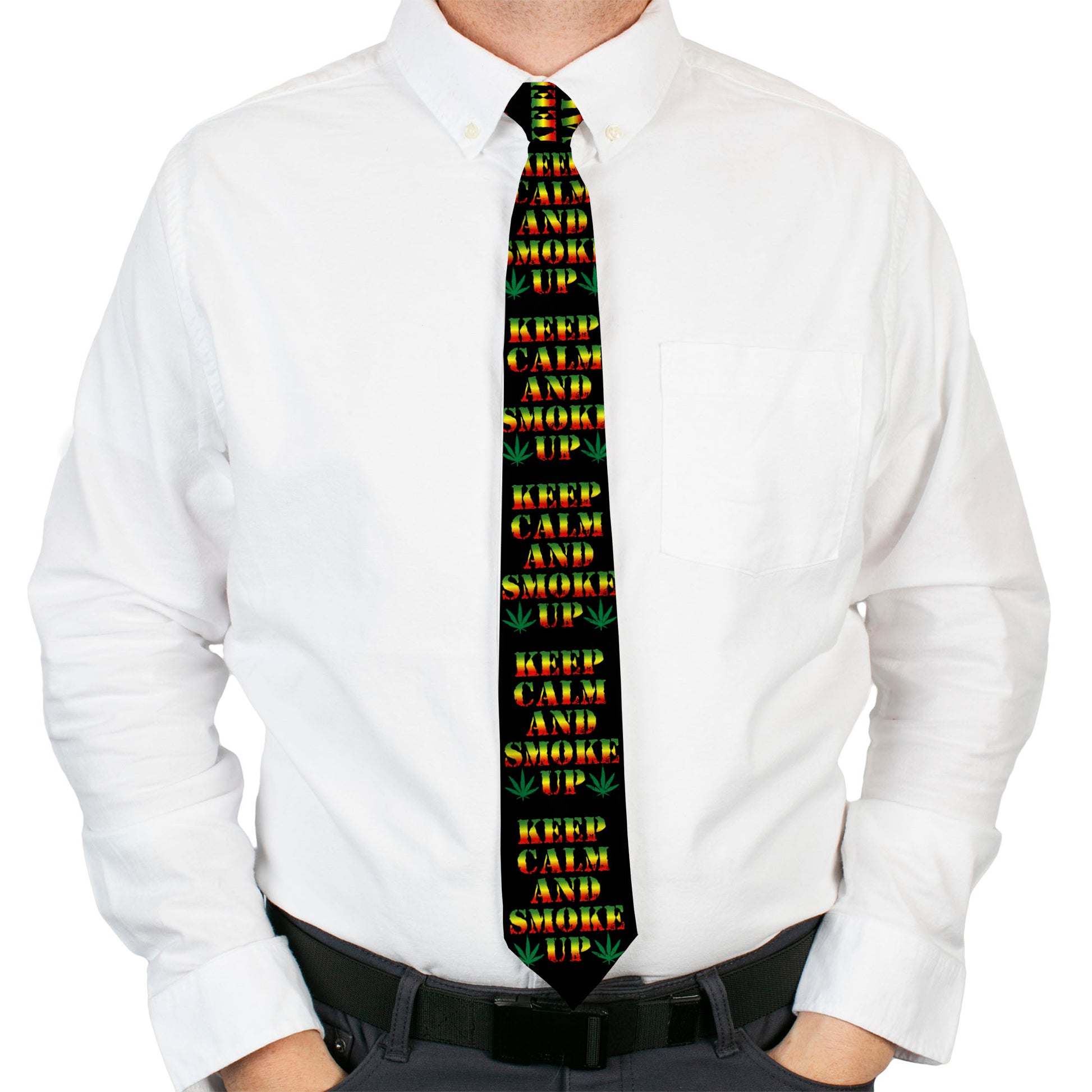 Buckle-Down Necktie - KEEP CALM AND SMOKE UP Black/Rasta Neckties Buckle-Down