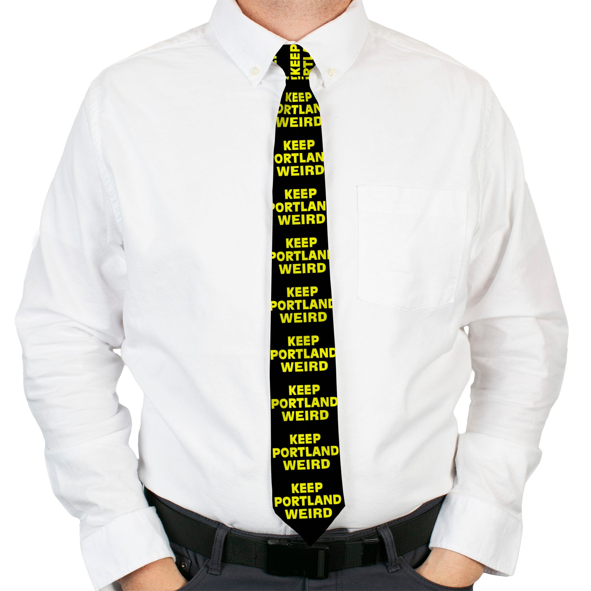 Buckle-Down Necktie - KEEP PORTLAND WEIRD Black/Yellow Neckties Buckle-Down