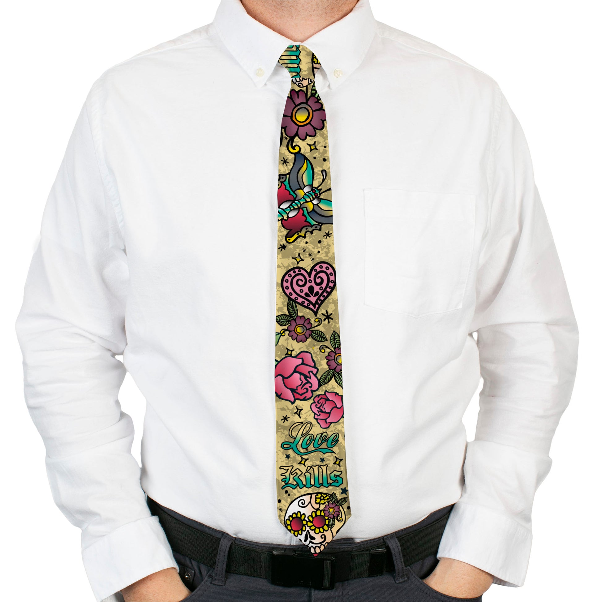 Buckle-Down Necktie - Love Kills Tan Neckties Buckle-Down