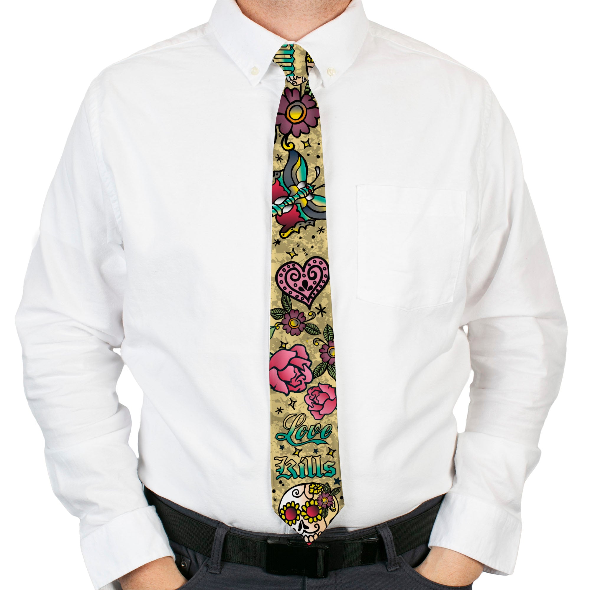 Buckle-Down Necktie - Love Kills Tan Neckties Buckle-Down